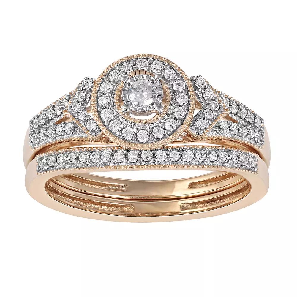 DeCouer 1/3 Carat T.W. Diamond Halo Engagement Ring Set, Women's, Size: 6, Gold Tone Product Image