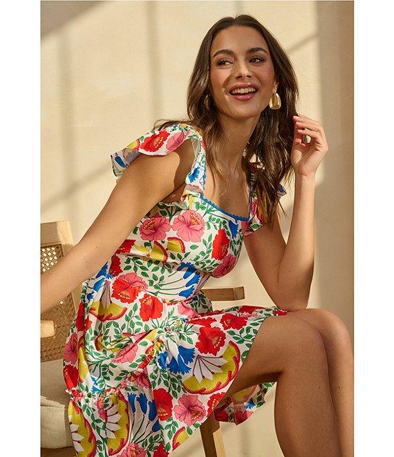 Adrianna by Adrianna Papell Floral Print Square Neck Sleeveless A-Line Mini Dress Product Image