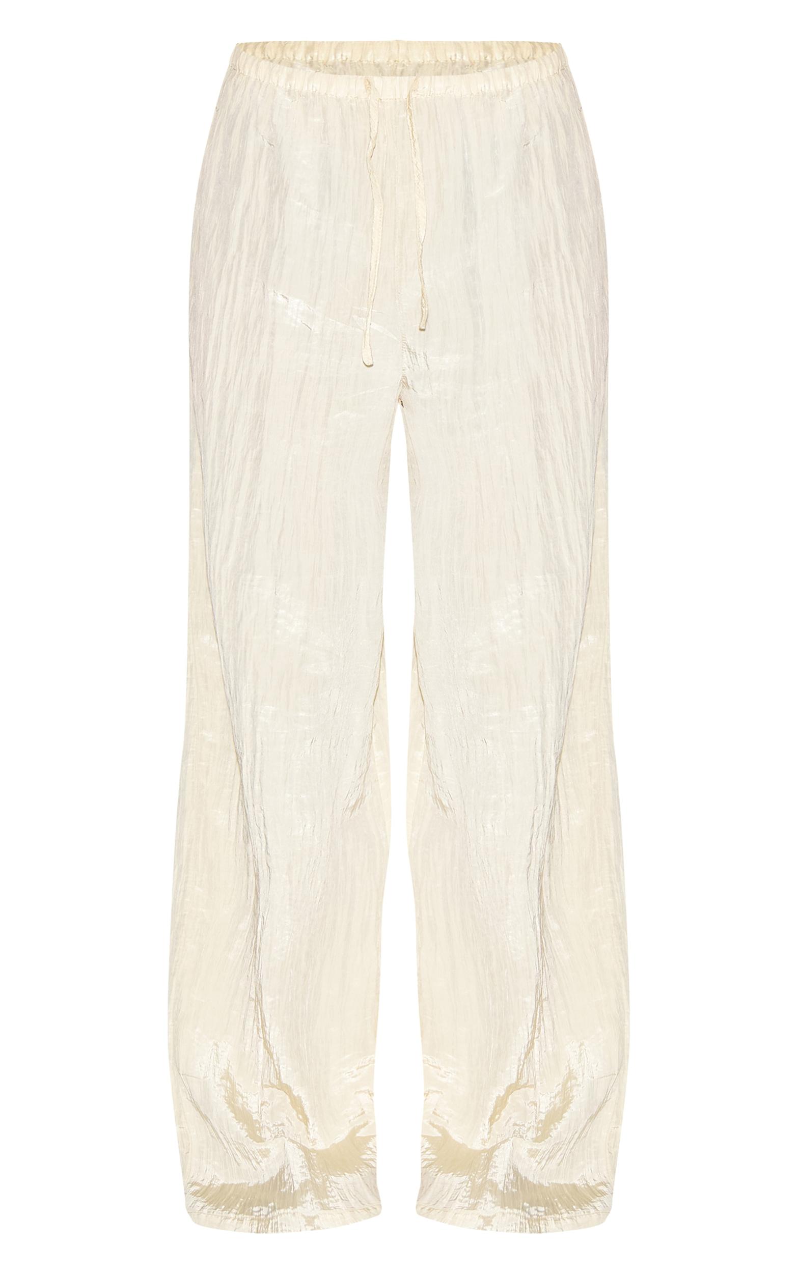 Cream Crinkle Satin Drawstring Low Rise Pant Product Image