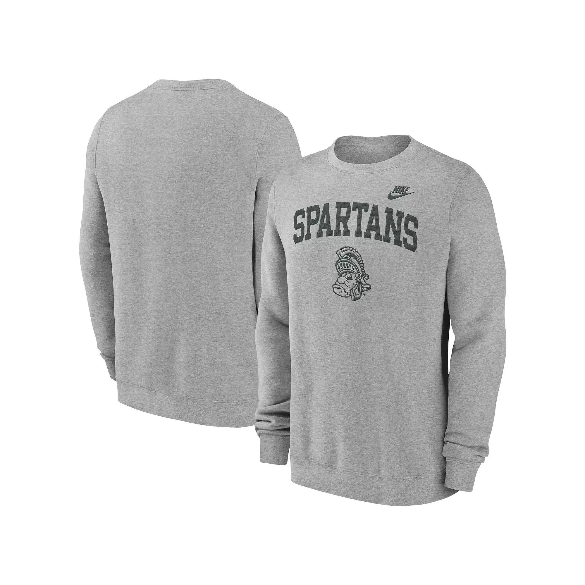 Mens Nike Heather Gray Michigan State Spartans Legacy Classic Tackle Twill EmbroideredArch Over Logo Pullover Sweatshirt Product Image