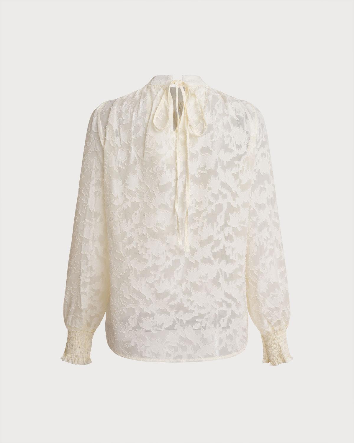 Apricot Jacquard Mock Neck Blouse Product Image
