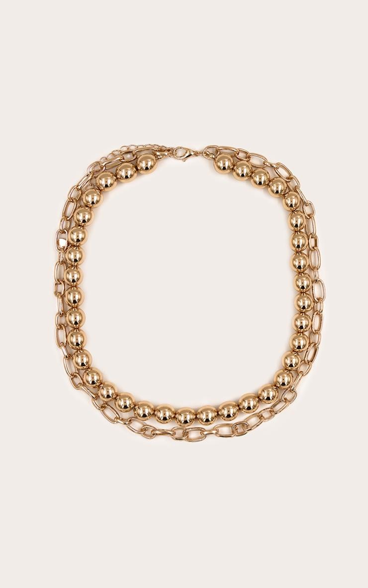 Gold Beaded Layered Chain Necklace Product Image