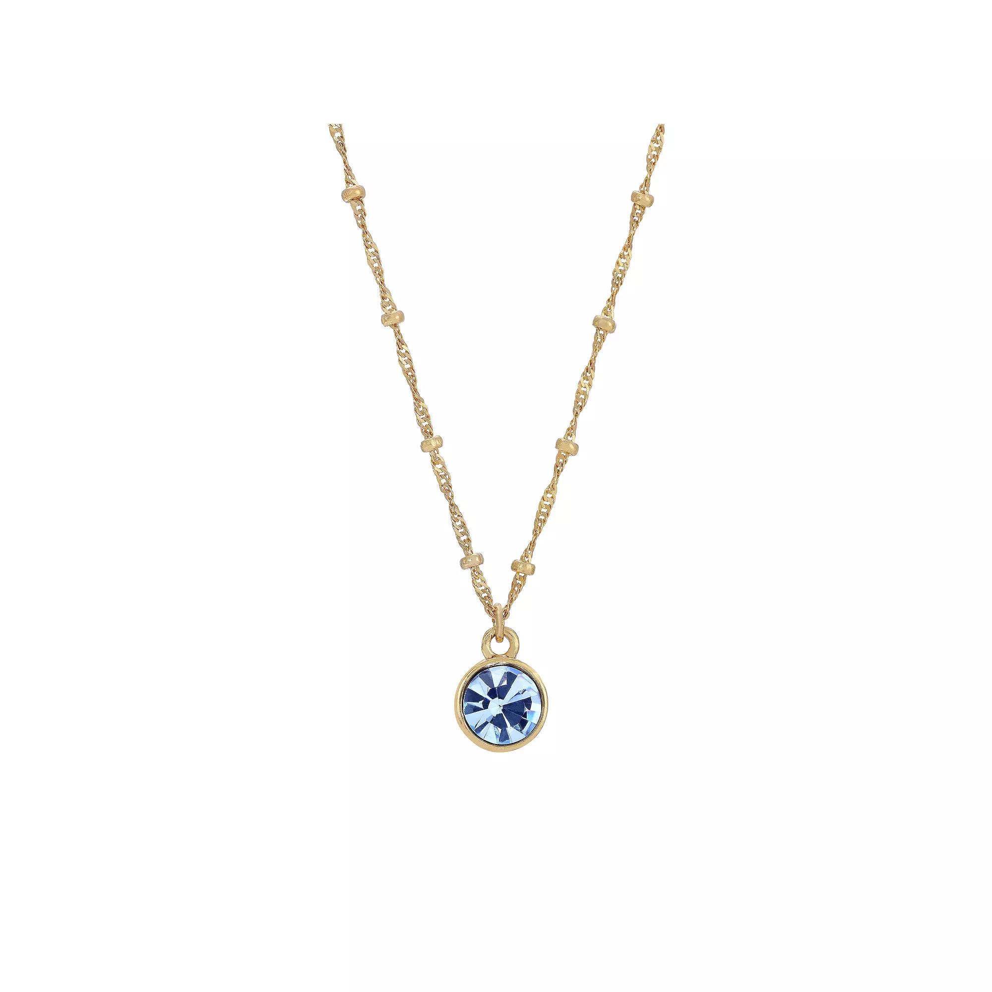 1928 Round Crystal Pendant Necklace, Womens, Blue Product Image