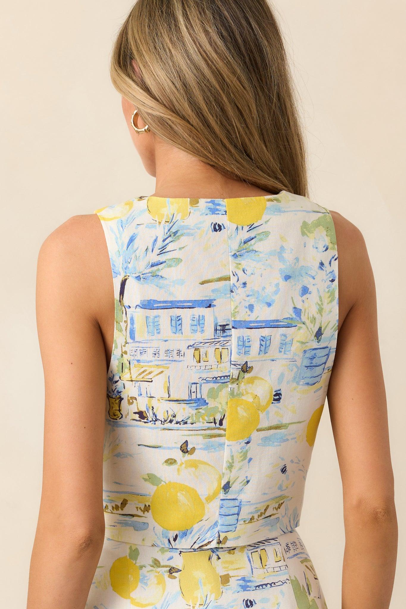 Waterside Date Night Ivory Watercolor Print Vest Top Product Image