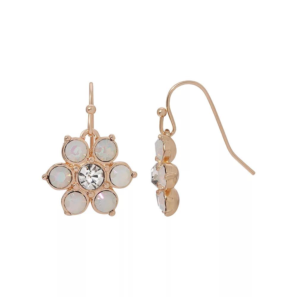1928 Gold Tone Simulated White Opal Crystal Flower Drop Earring, Women's Product Image