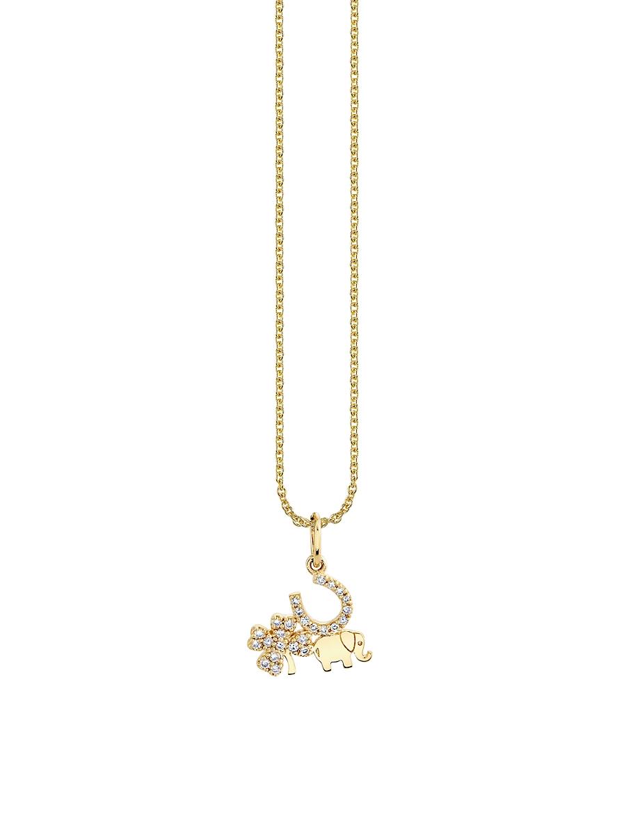Womens Luck Cluster 14K Gold & Diamond Charm Necklace Product Image
