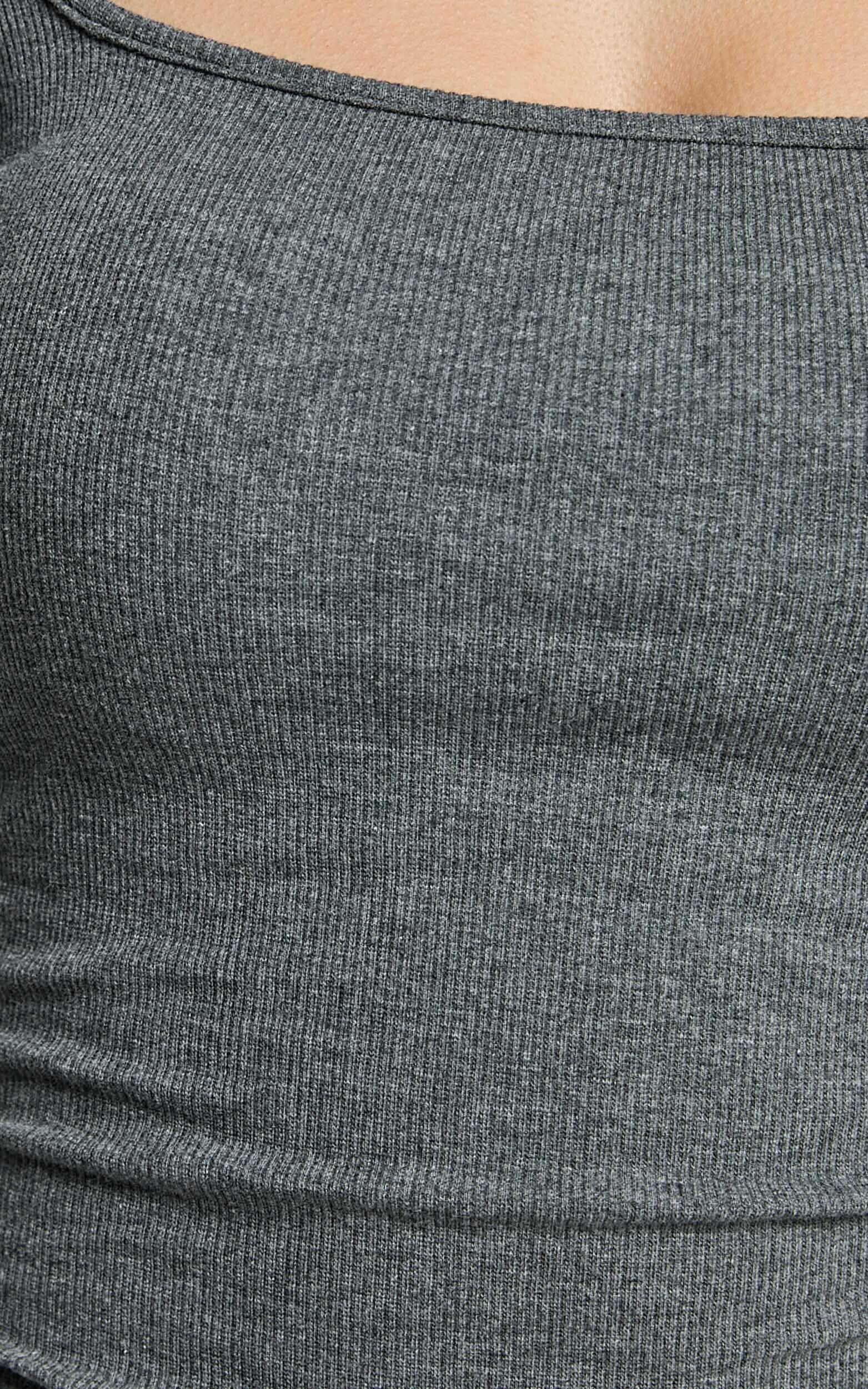 Lucy Midi Dress - Ribbed Side Ruched Bodycon Dress in Charcoal Product Image