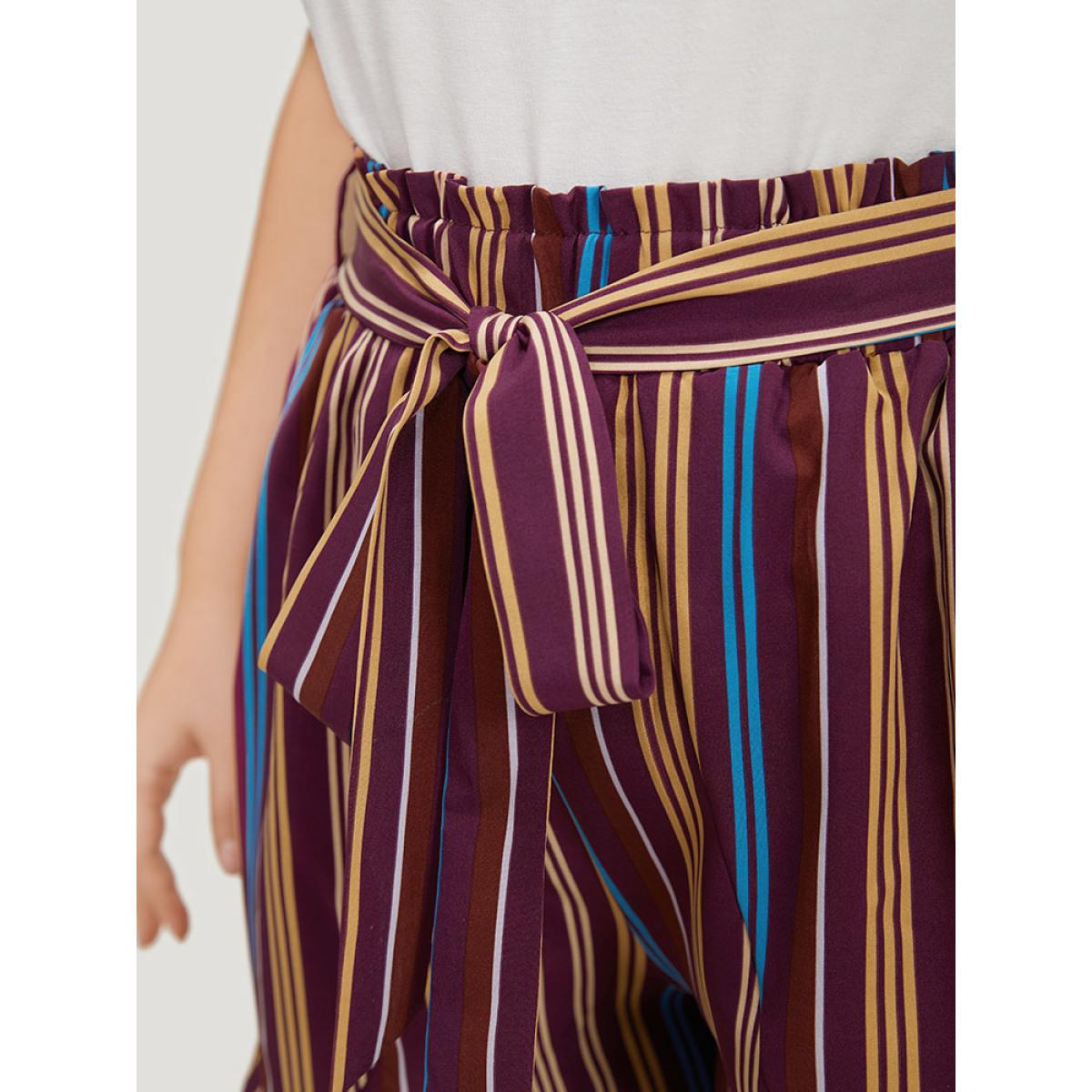 Plus Size Colour Striped Print Belted Wrap Hem Shorts Women Multicolor Vacation Cross straps Dailywear Shorts BloomChic 22-24/3X Product Image