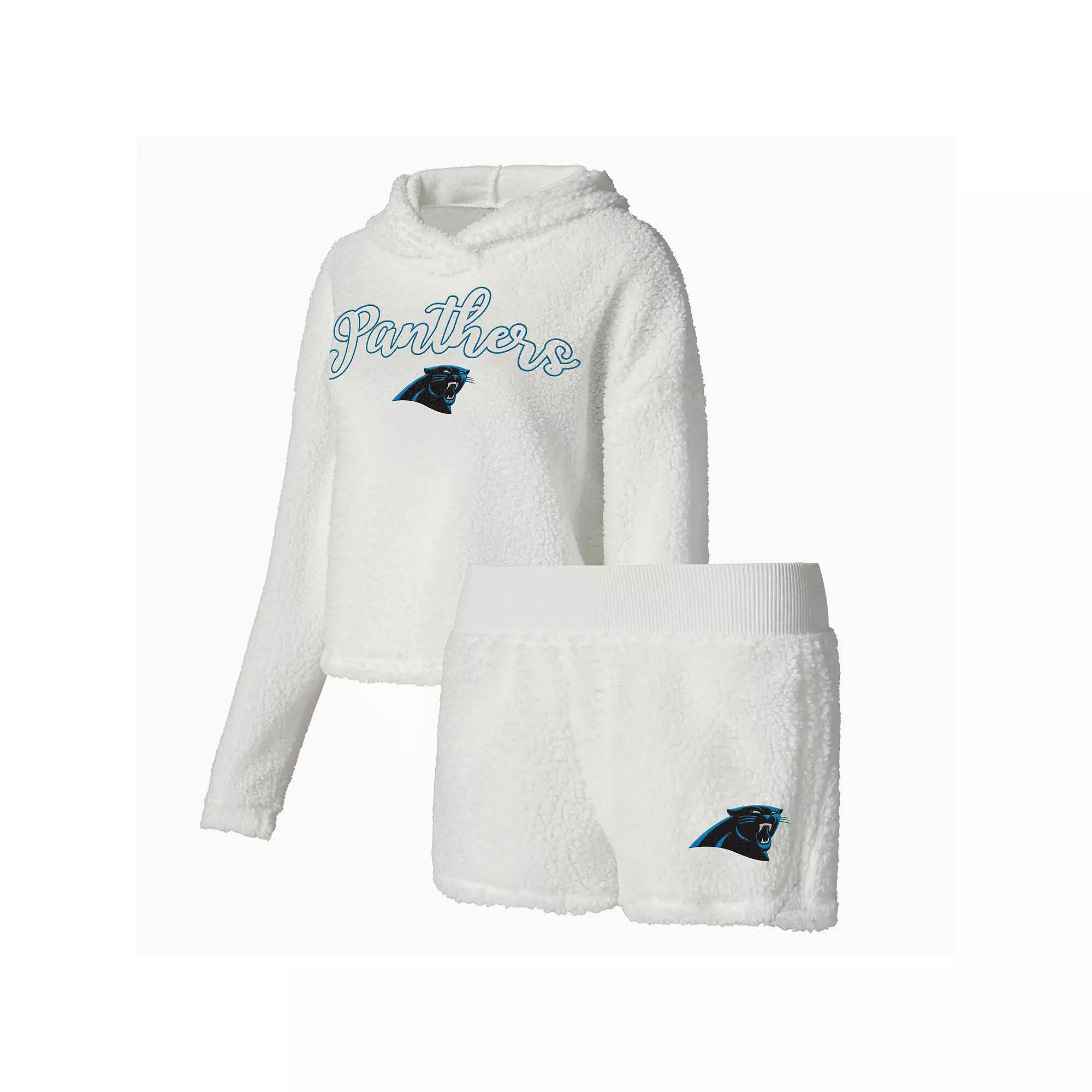 Women's Concepts Sport White Carolina Panthers Fluffy Pullover Sweatshirt & Shorts Sleep Set,  Product Image