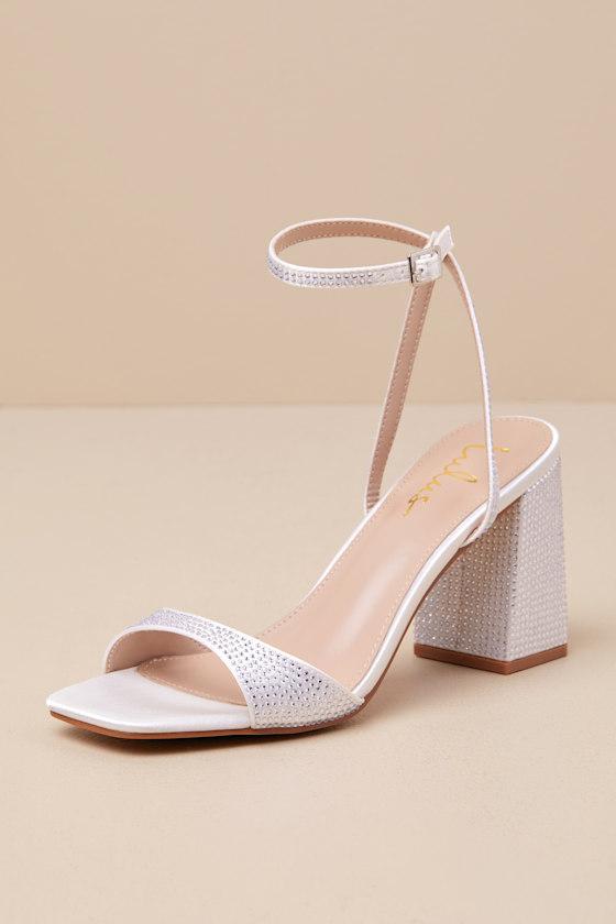 Callerie White Rhinestone Ankle Strap High Heel Sandals Product Image