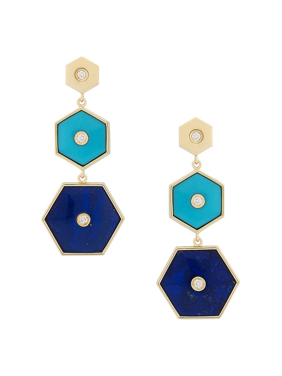 Womens Baia 18K Yellow Gold, Turquoise, Lapis Lazuli & 0.34 TCW Diamond Drop Earrings Product Image
