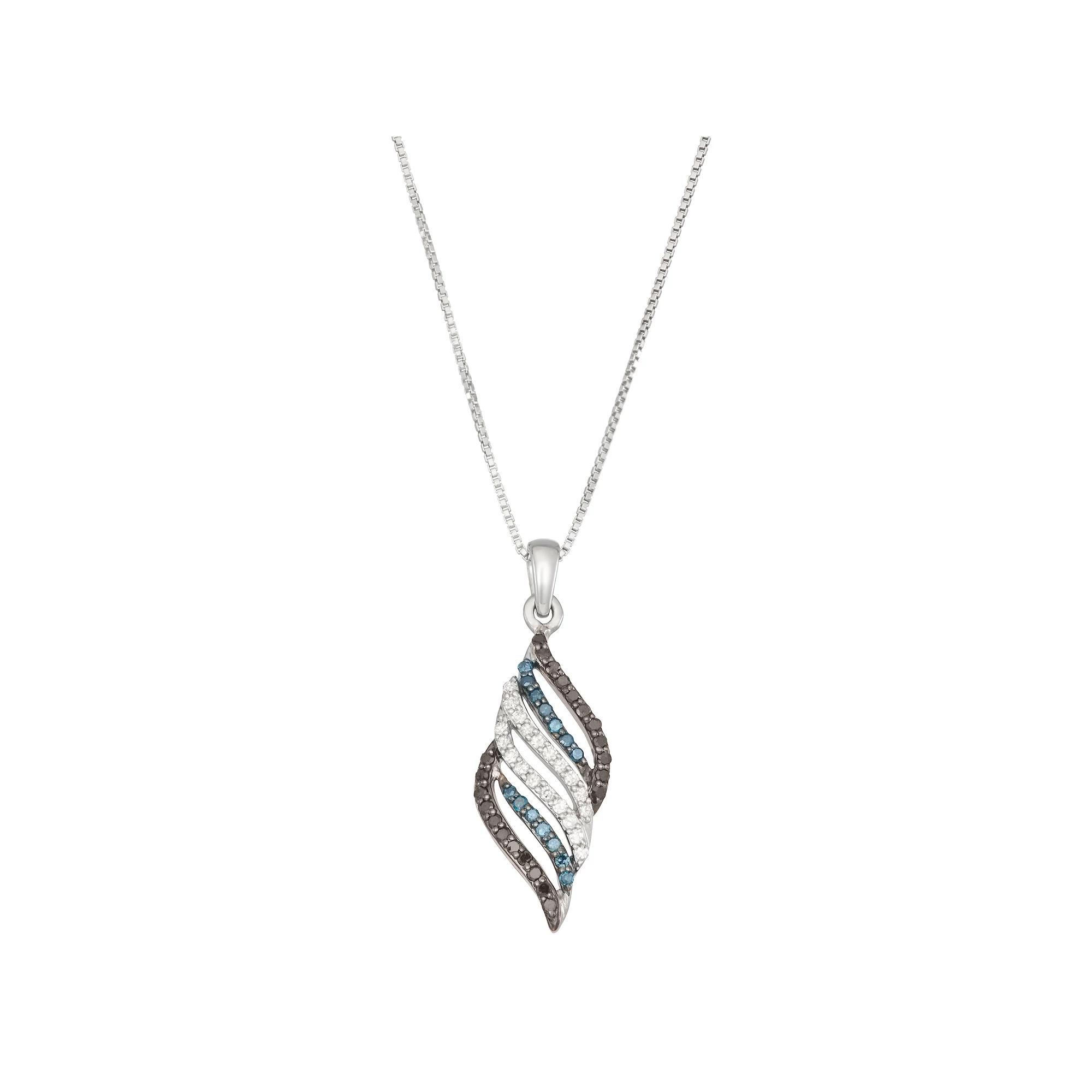 HDI Sterling Silver 1/3 Carat T.W. Diamond Blue & Black Diamond Drop Necklace Pendant, Women's, Size: 18" Product Image
