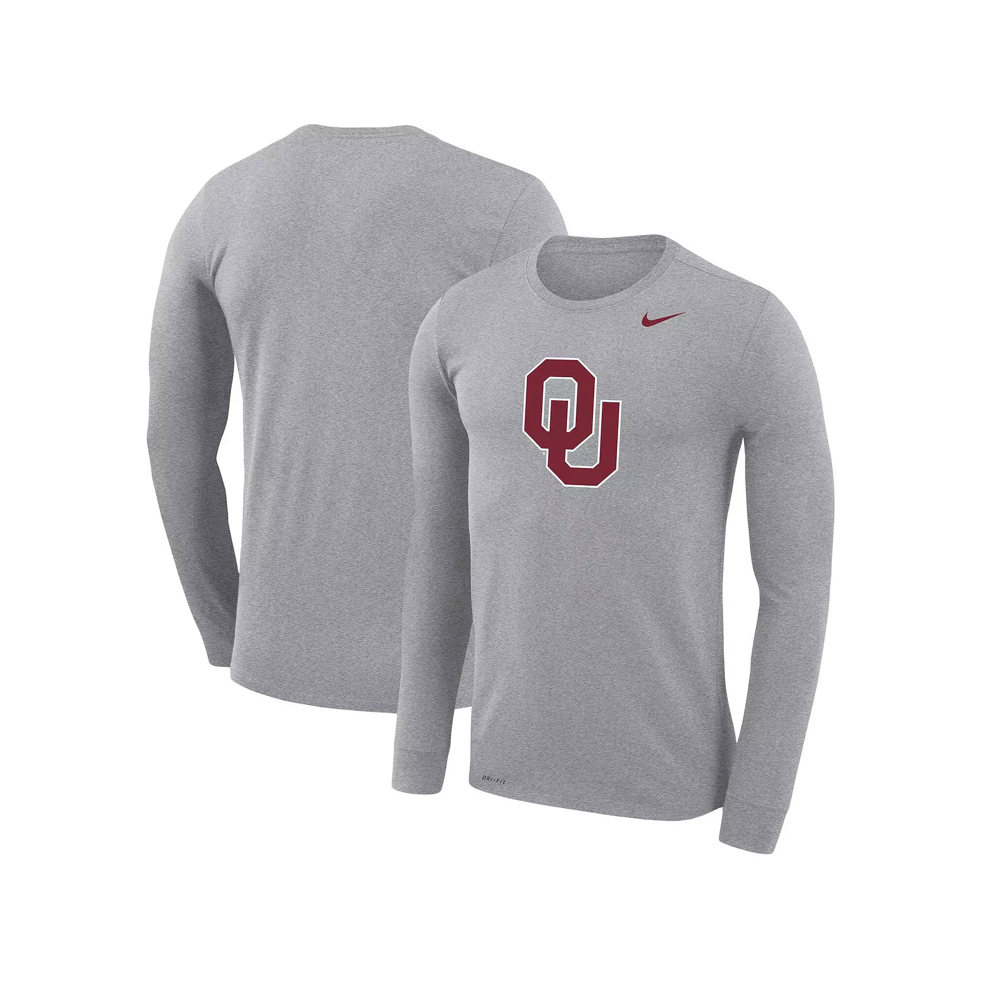 Men's Nike Heathered Gray Oklahoma Sooners School Logo Legend Performance Long Sleeve T-Shirt, Size: Small, Grey Product Image