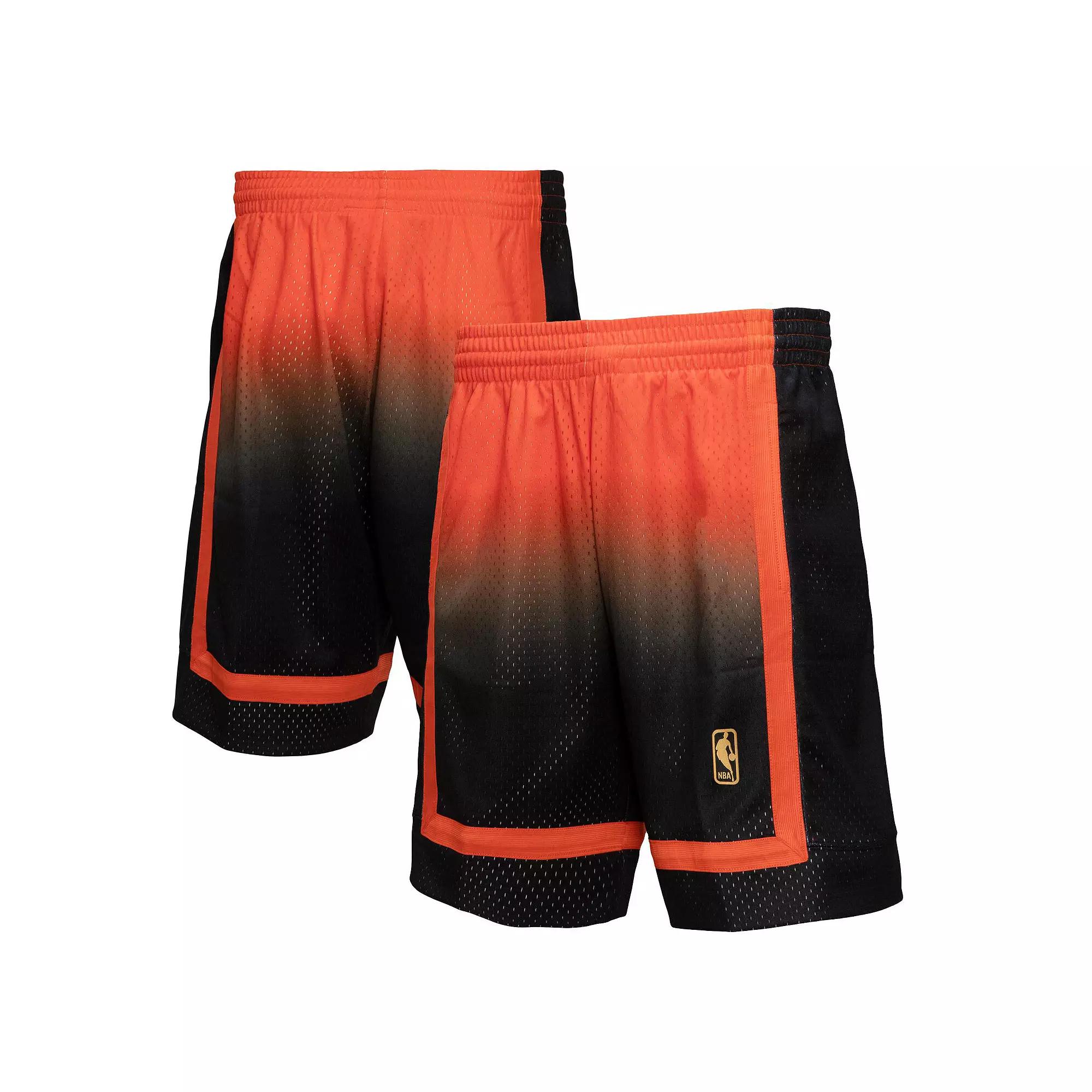 Men's Mitchell & Ness Orange/Black New York Knicks 1996/97 Hardwood Classics Fadeaway Reload 3.0 Swingman Shorts, Size: Medium Product Image