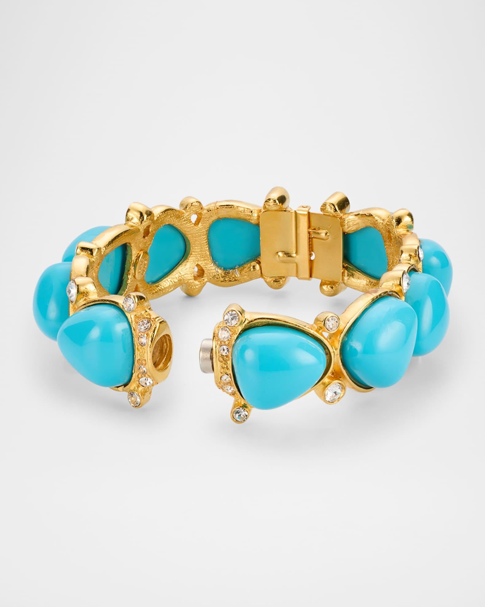 Crystal Dots and Rounded Triangle Cabochon Hinged Bracelet Product Image