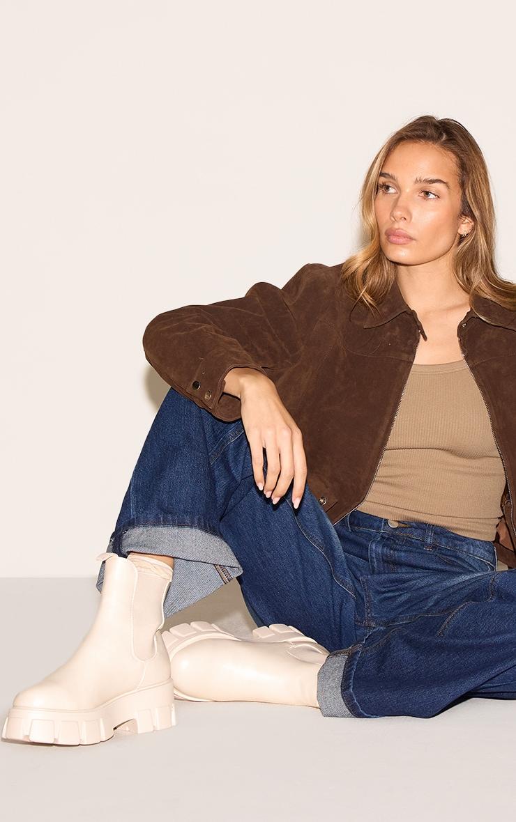 Cream Chunky Extreme Cleated Chelsea Ankle Boots Product Image