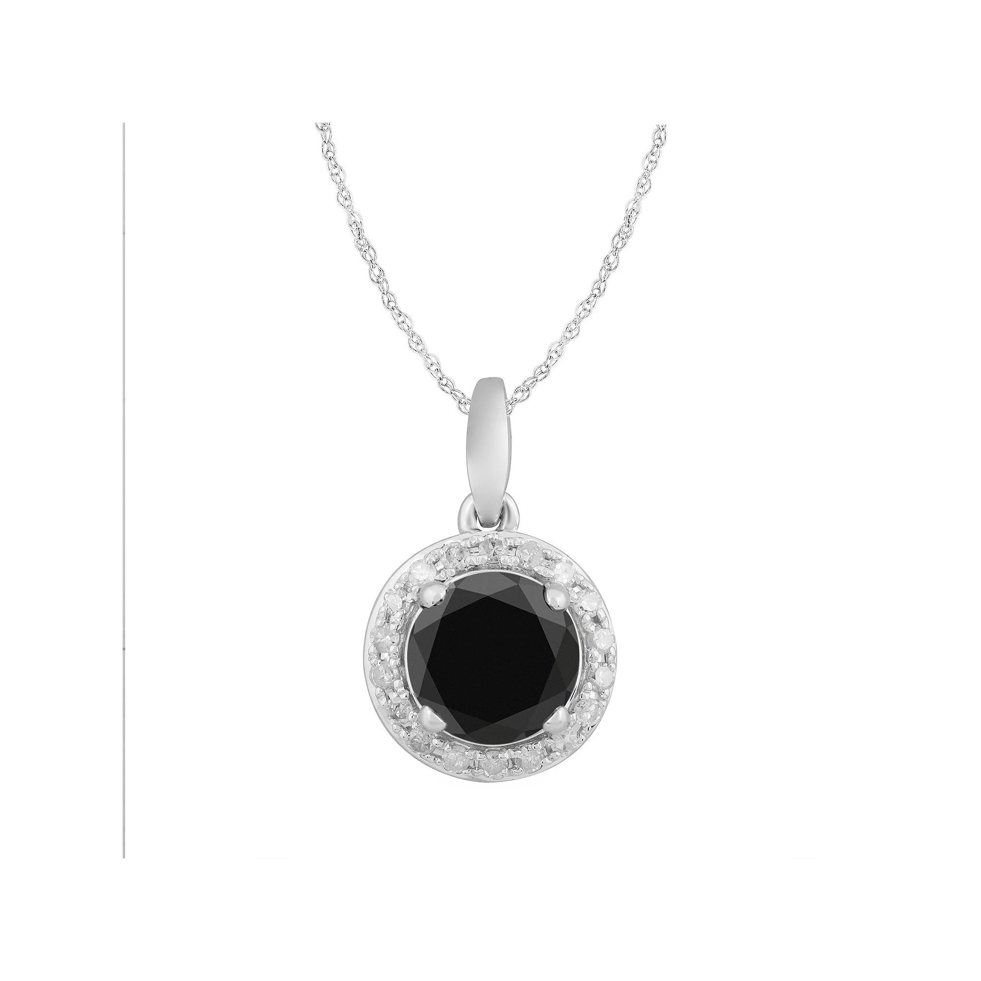 10k White Gold Black & White Diamond Round Halo Pendant Necklace, Women's, Size: 18", 2 Cttw Product Image