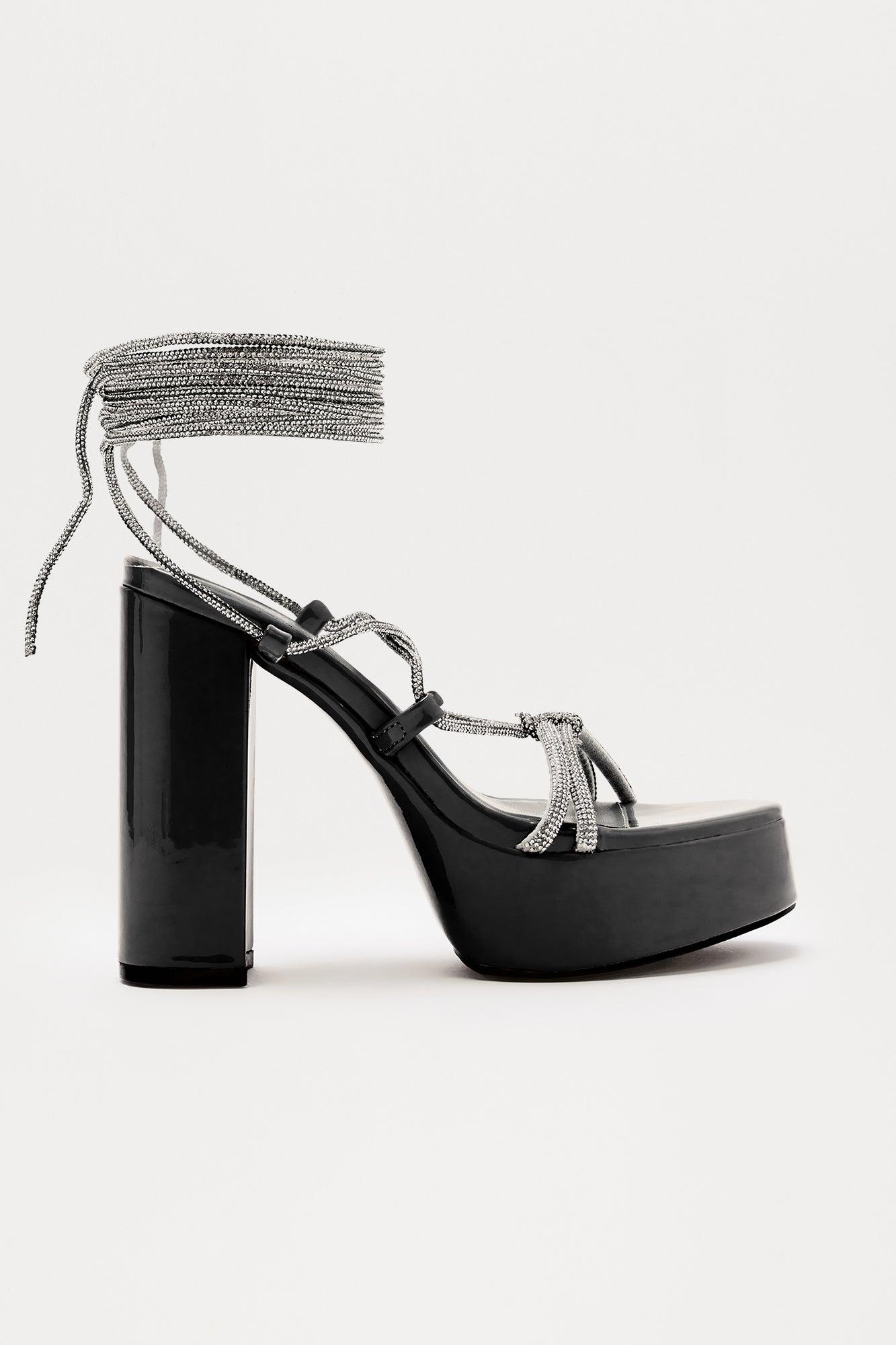Kerra Rhinestone Wrap Up Heels - Black Product Image