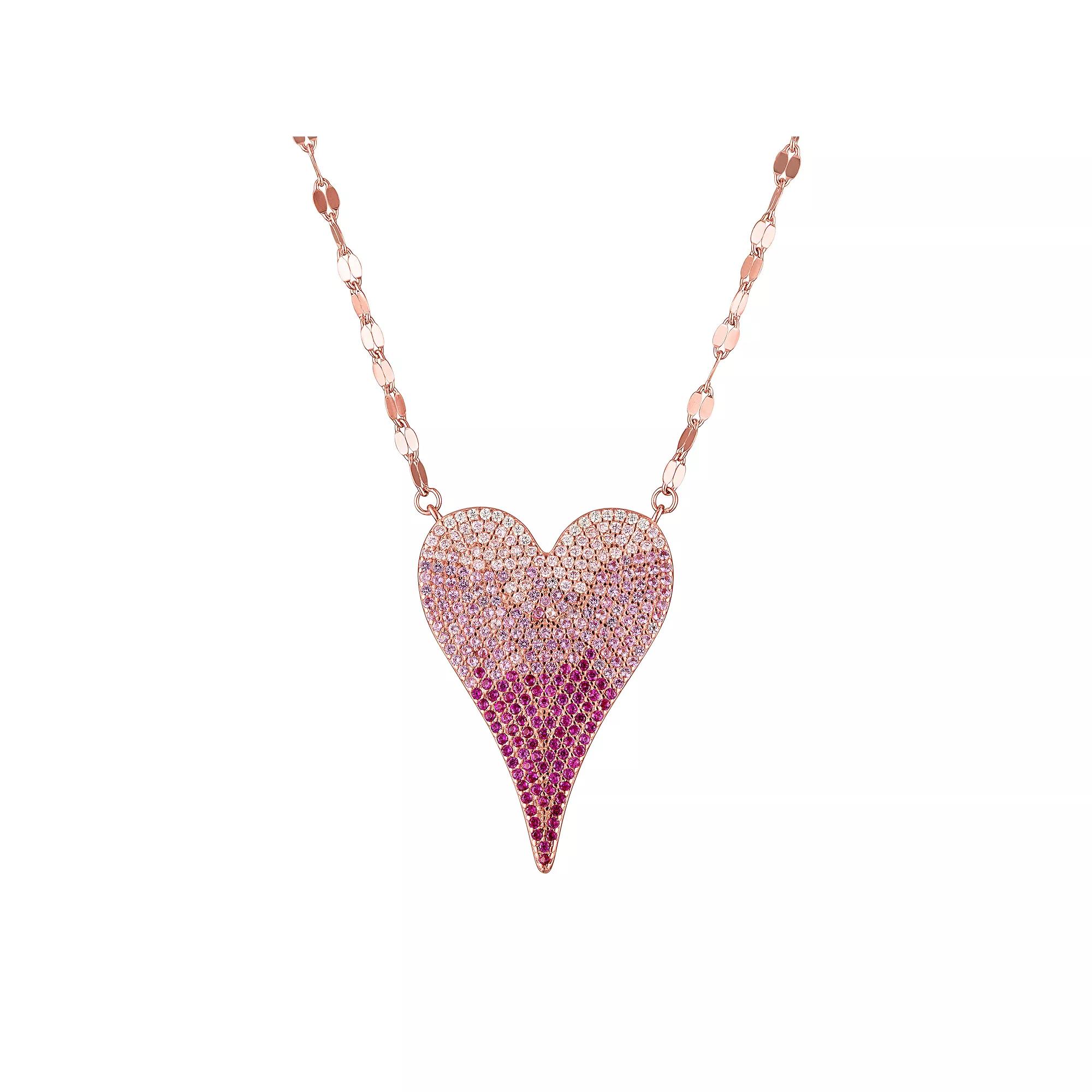 Designs by Gioelli 14k Rose Gold over Sterling Silver Pave Lab-Created Ruby & Pink Sapphire Heart Necklace, Women's,  Product Image
