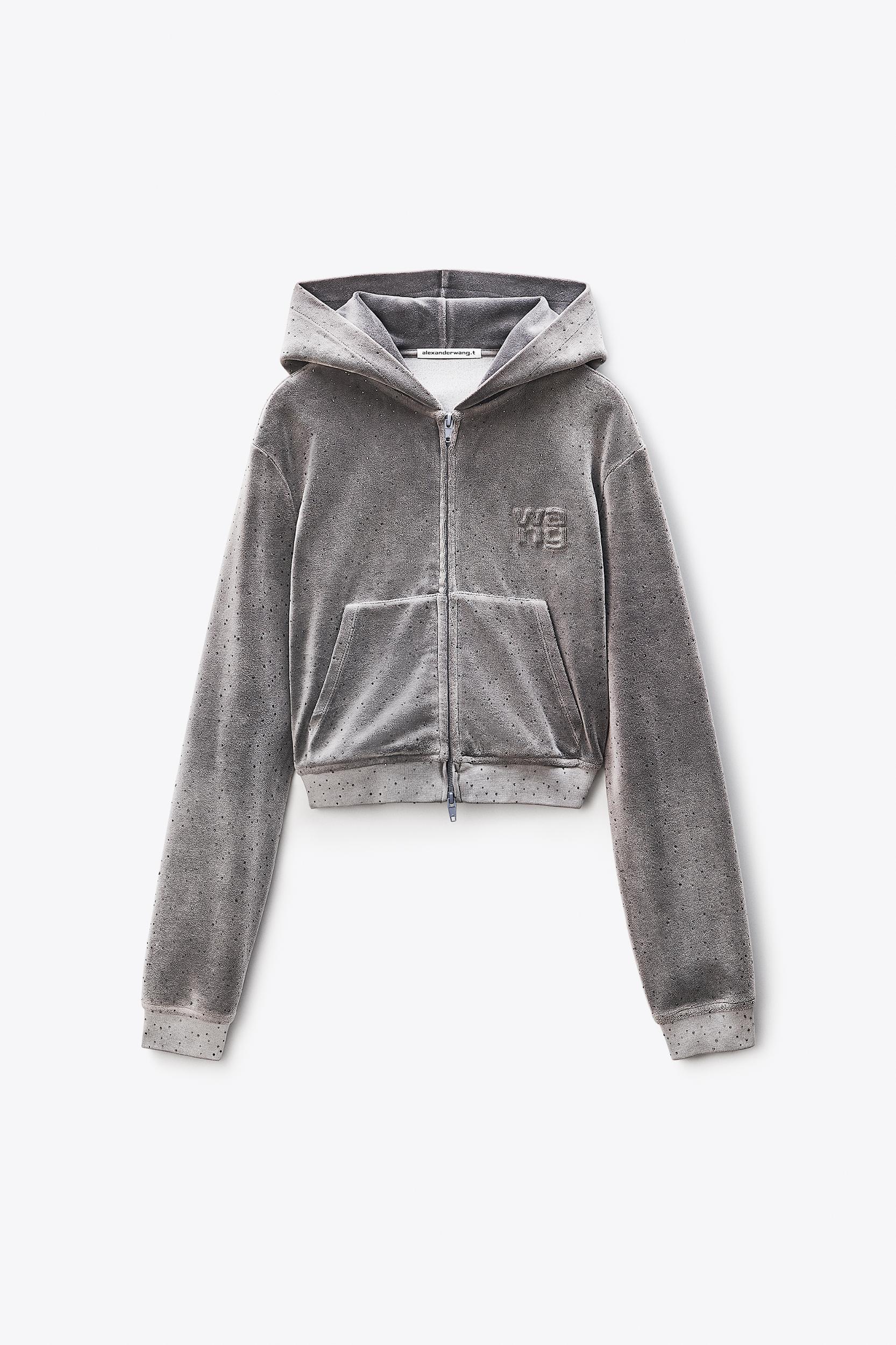 Shrunken Hoodie In Crystal Hotfix Velour   Product Image