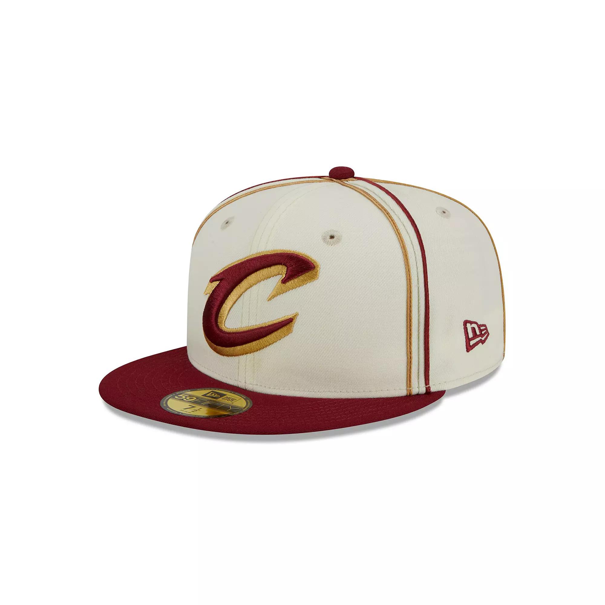 Men's New Era Cream/Wine Cleveland Cavaliers Piping 2-Tone 59FIFTY Fitted Hat, Size: 7 3/8, Beige Product Image