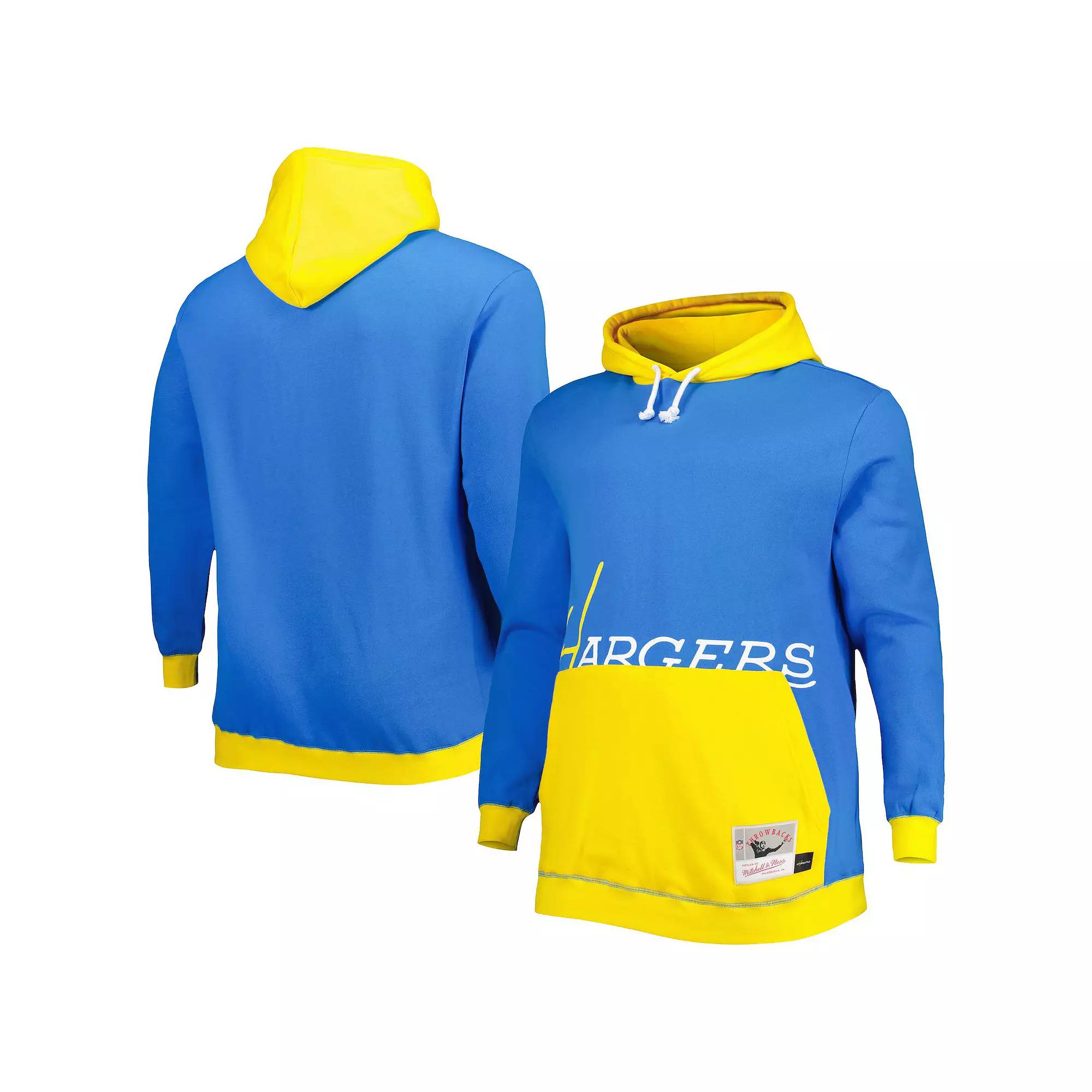 Men's Mitchell & Ness Powder Blue/Gold Los Angeles Chargers Big & Tall Big Face Pullover Hoodie, Size: 2XB, Light Product Image