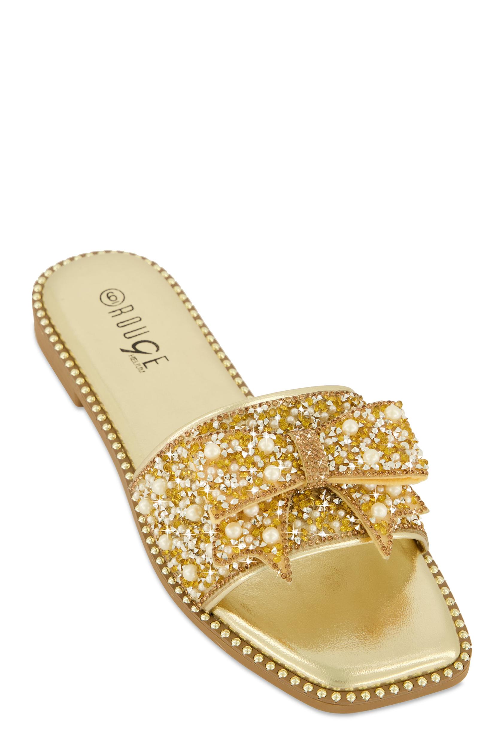 Womens Studded Bow Band Slide Sandals Product Image