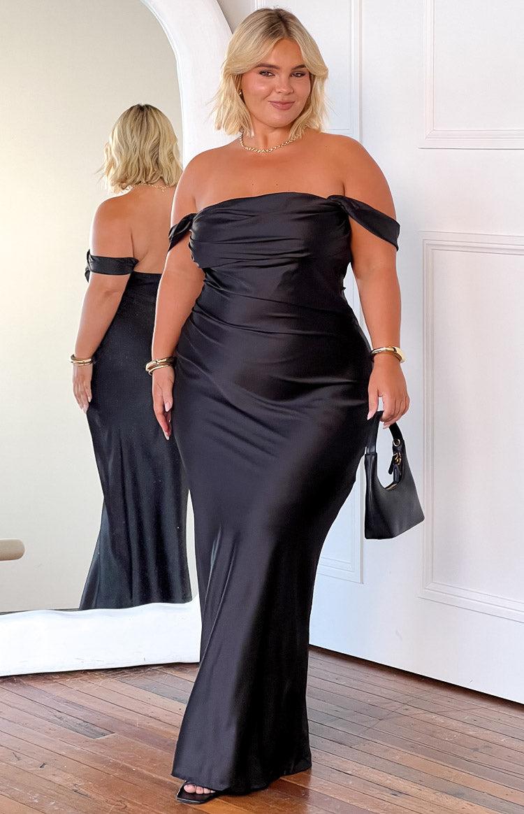 Ella Black Off Shoulder Formal Maxi Dress Product Image