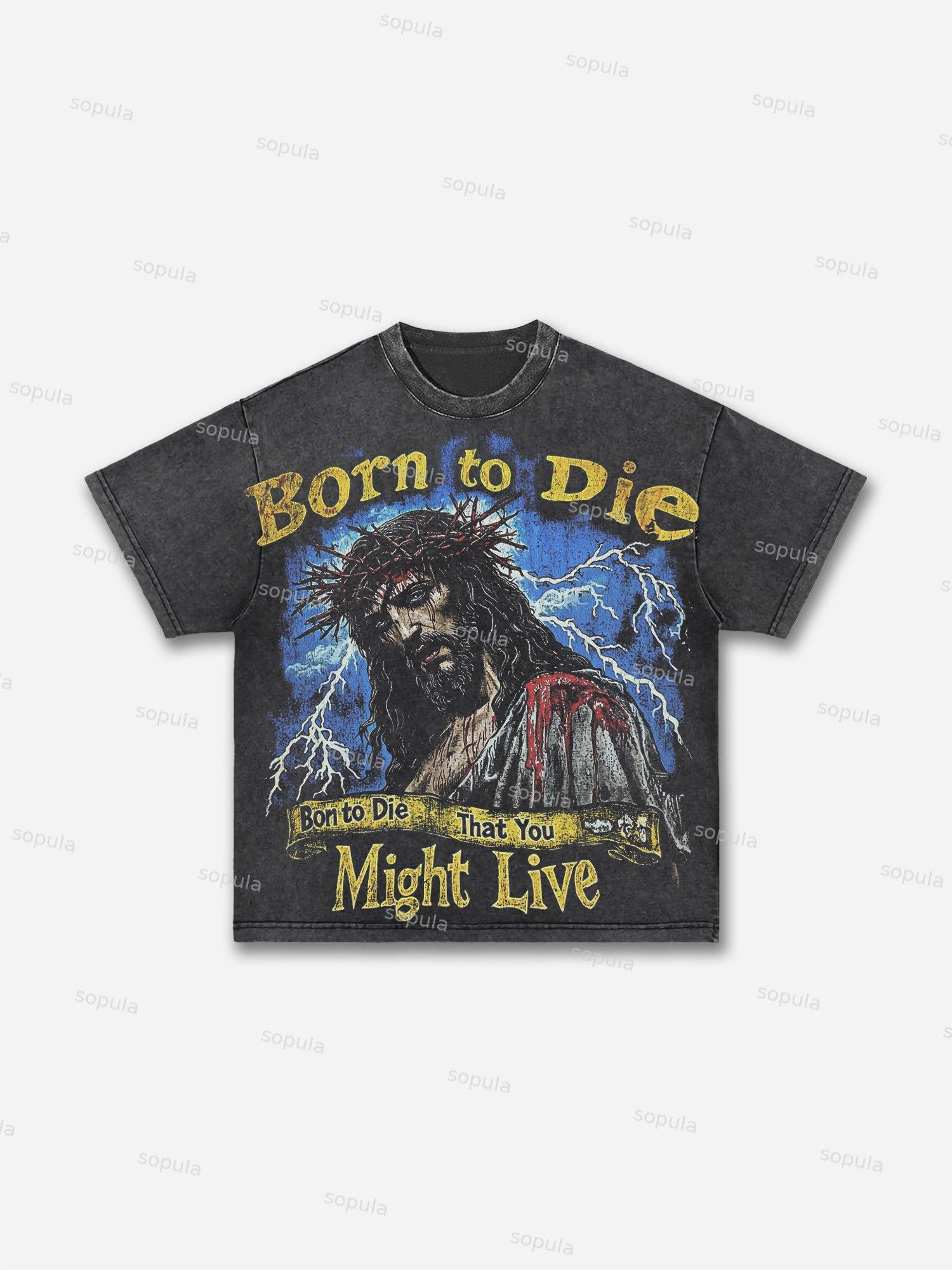 Vintage Jesus God's Story Print Acid Wash T-shirt Product Image