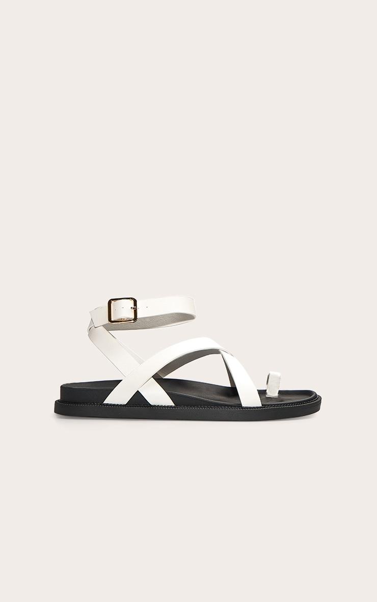 White Pu Round Toe Ankle Strap Footbed Sandals Product Image