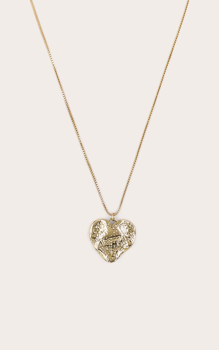 Gold Plated Textured Heart Locket Necklace Product Image