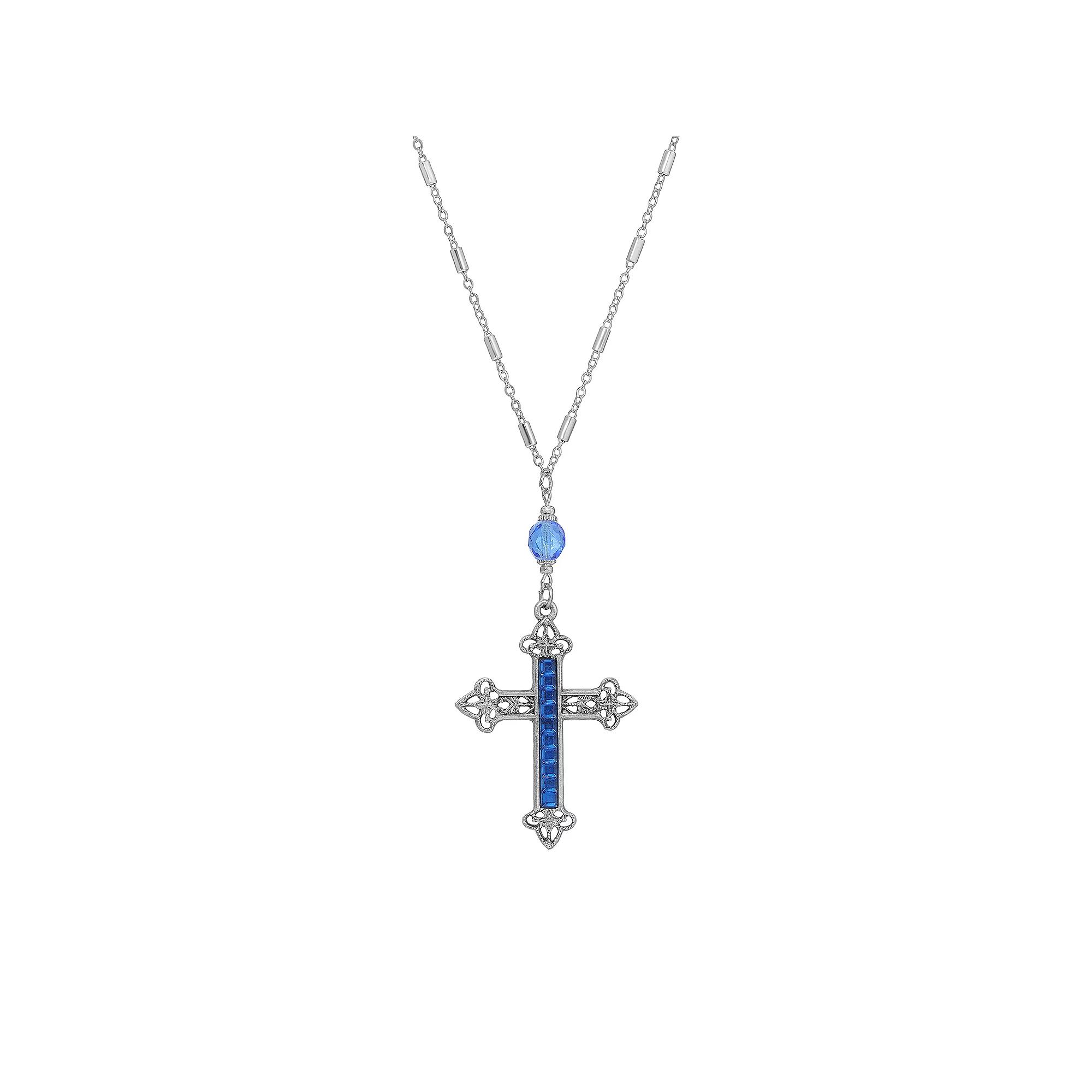 Symbols of Faith Stone Cross Pendant Necklace, Women's, Blue Product Image