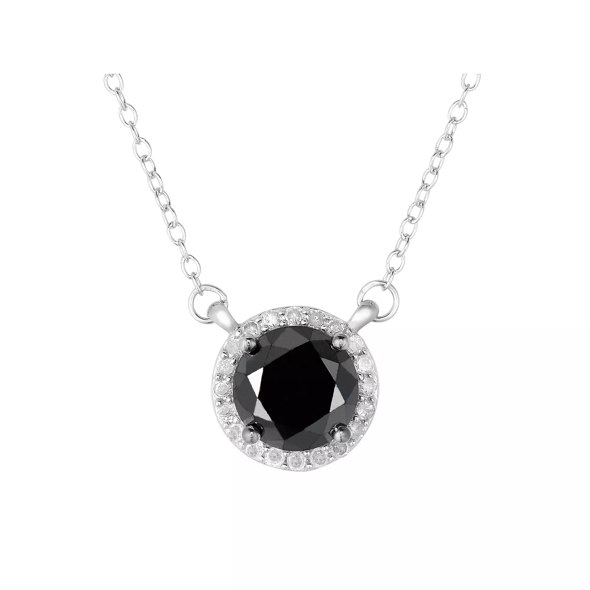 2 Carat T.W. Black and White Diamond Sterling Silver Halo Necklace, Women's, Size: 18" Product Image