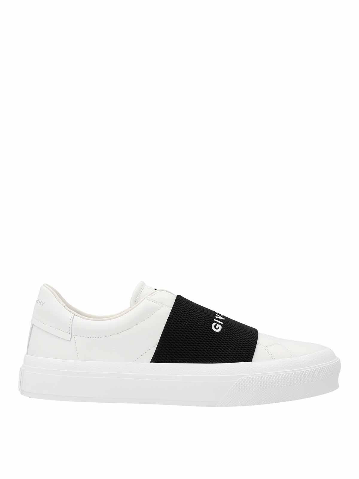 GIVENCHY Logo-embroidered Slip-on Leather Sneakers In White Black Product Image