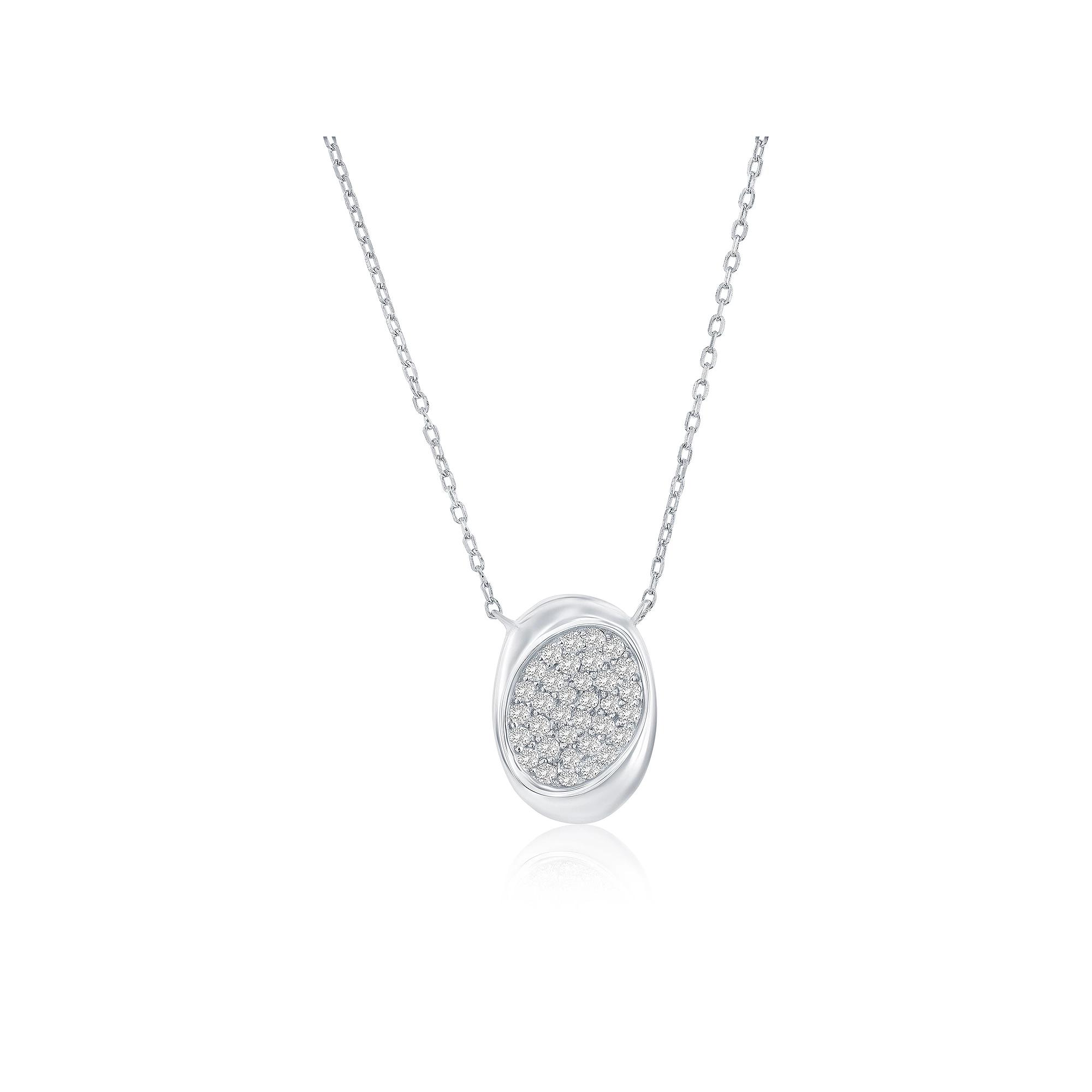 Argento Bella Sterling Silver Cubic Zirconia Pave Polished Puff Oval Necklace, Women's, Size: 16-18" ADJ Product Image
