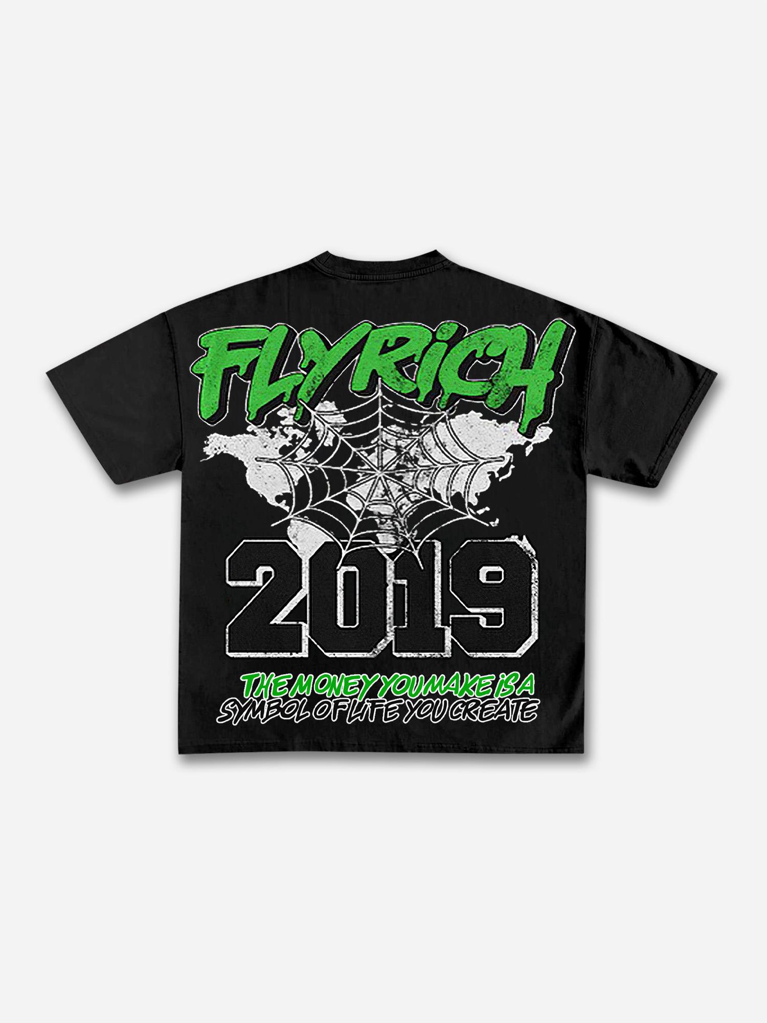 Y2k Vintage Flyrich 2019 World Graphic Cotton T-Shirt Product Image