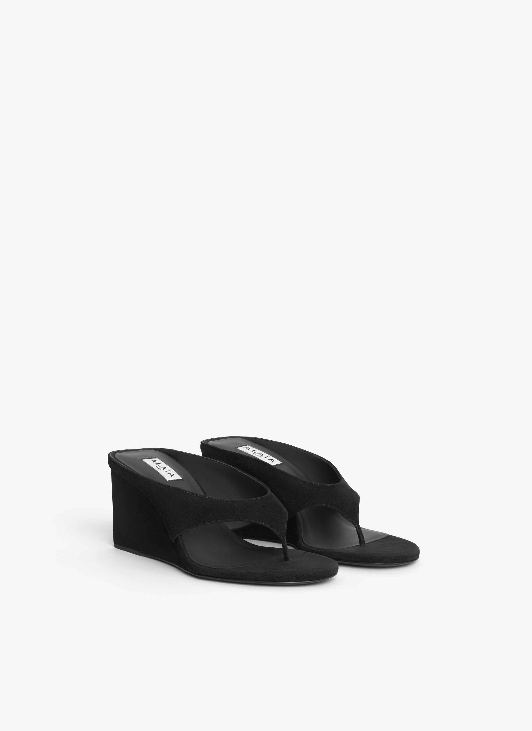 BLACK CUBE THONG MULES IN SUEDE GOATSKIN  Product Image