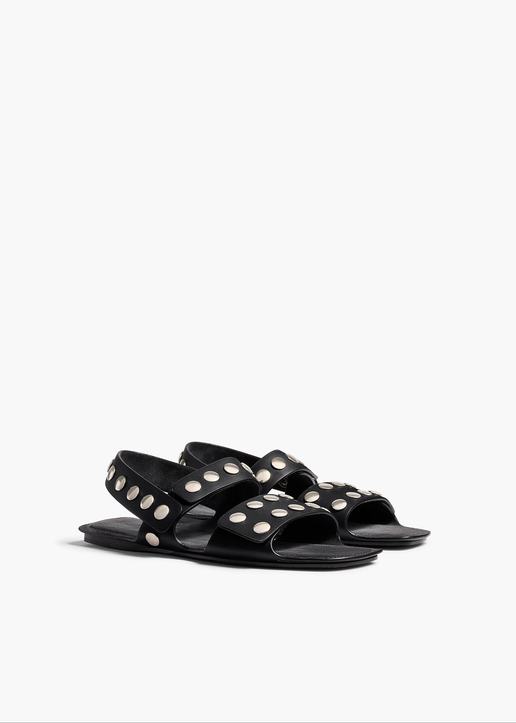 Boden Sandal in Black Leather with Silver Studs Product Image