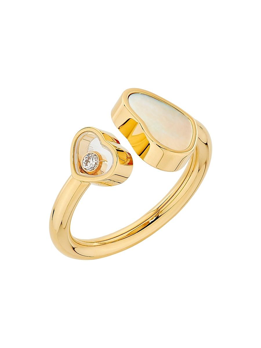 Womens Happy Hearts 18K Yellow Gold, 0.05 TCW Diamond & Mother-Of-Pearl Cuff Ring Product Image