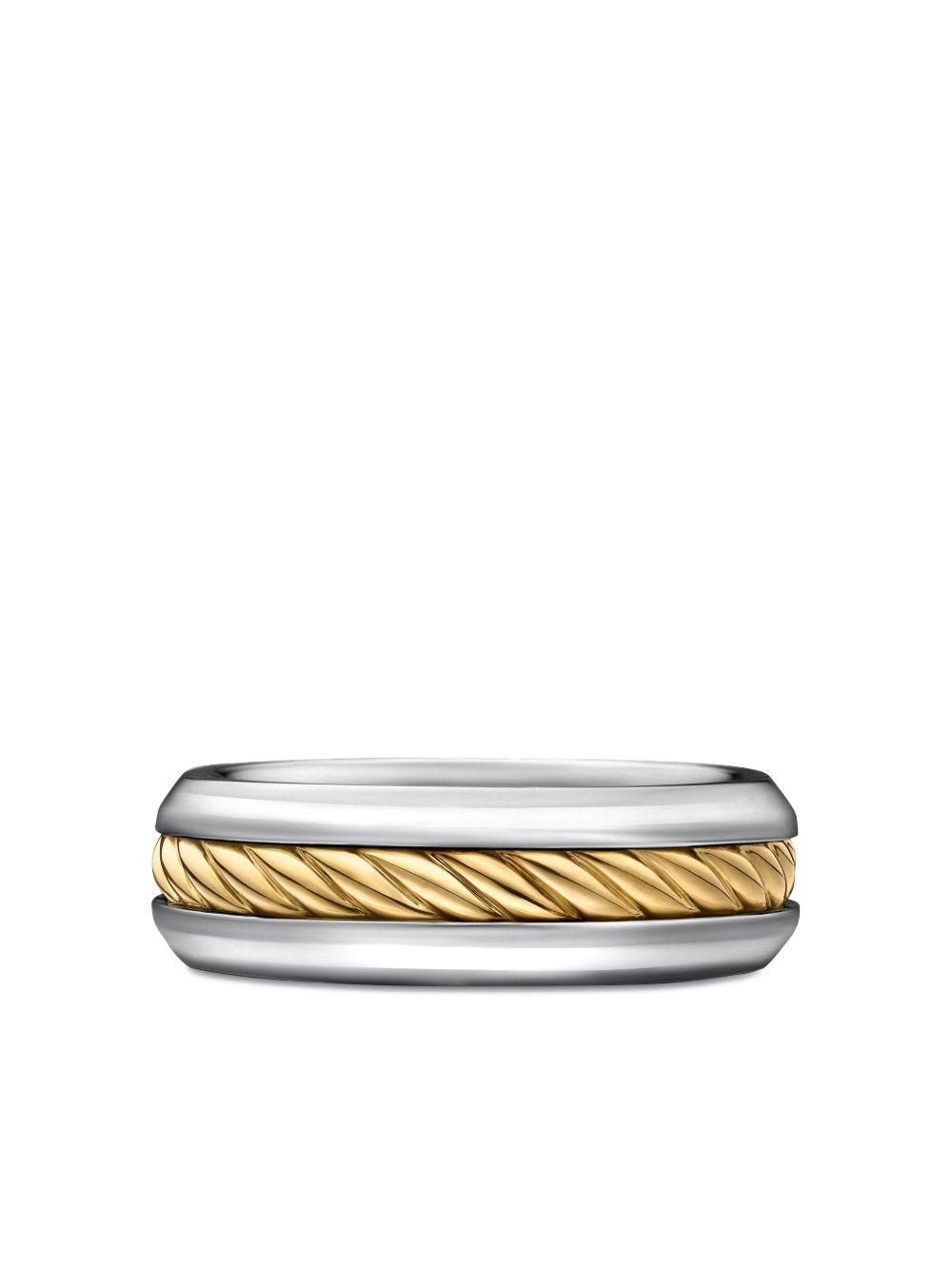 18kt yellow gold and sterling silver Cable Inset band ring (8mm) Product Image