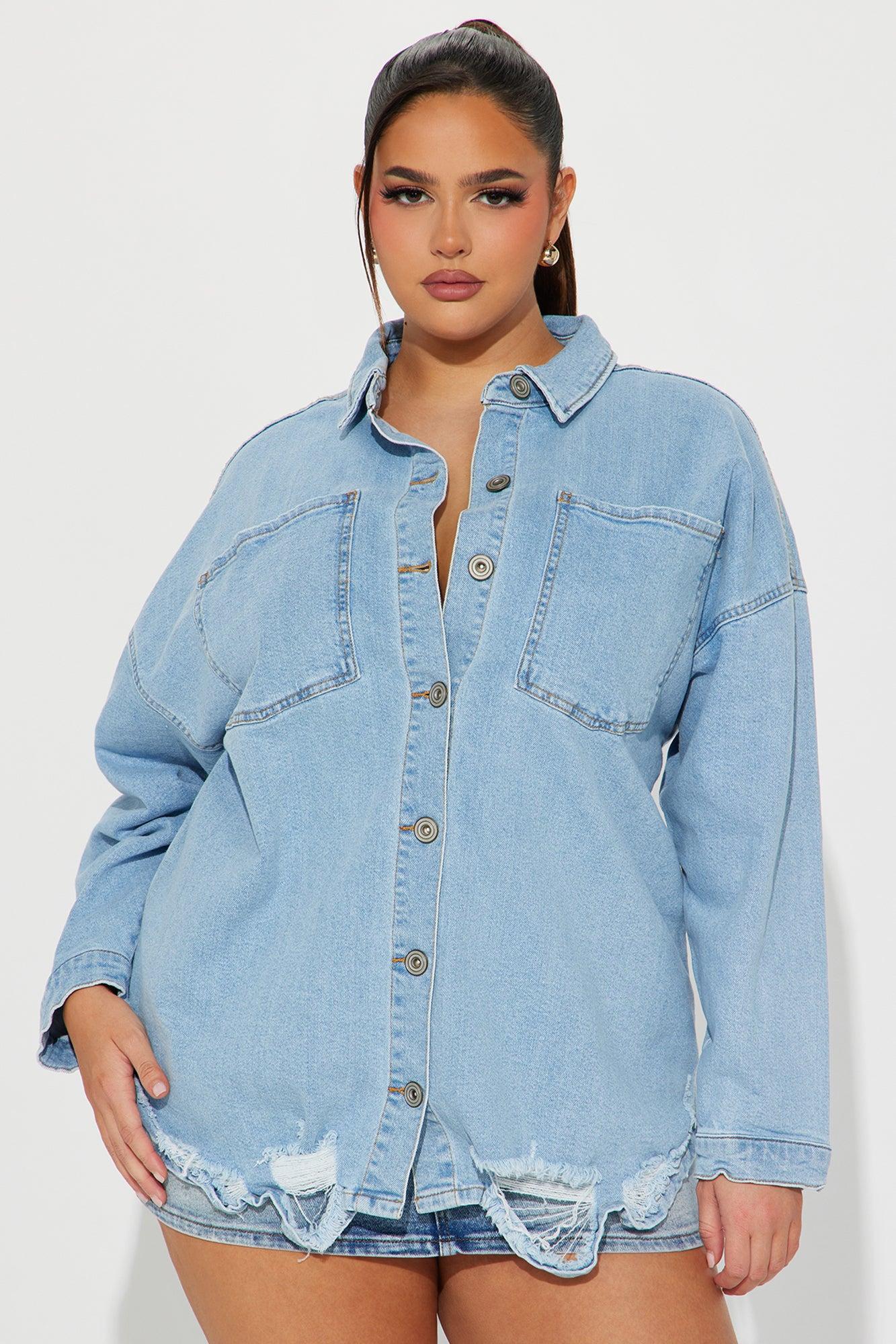 Had Me At Hello Denim Shacket - Light Wash Female Product Image