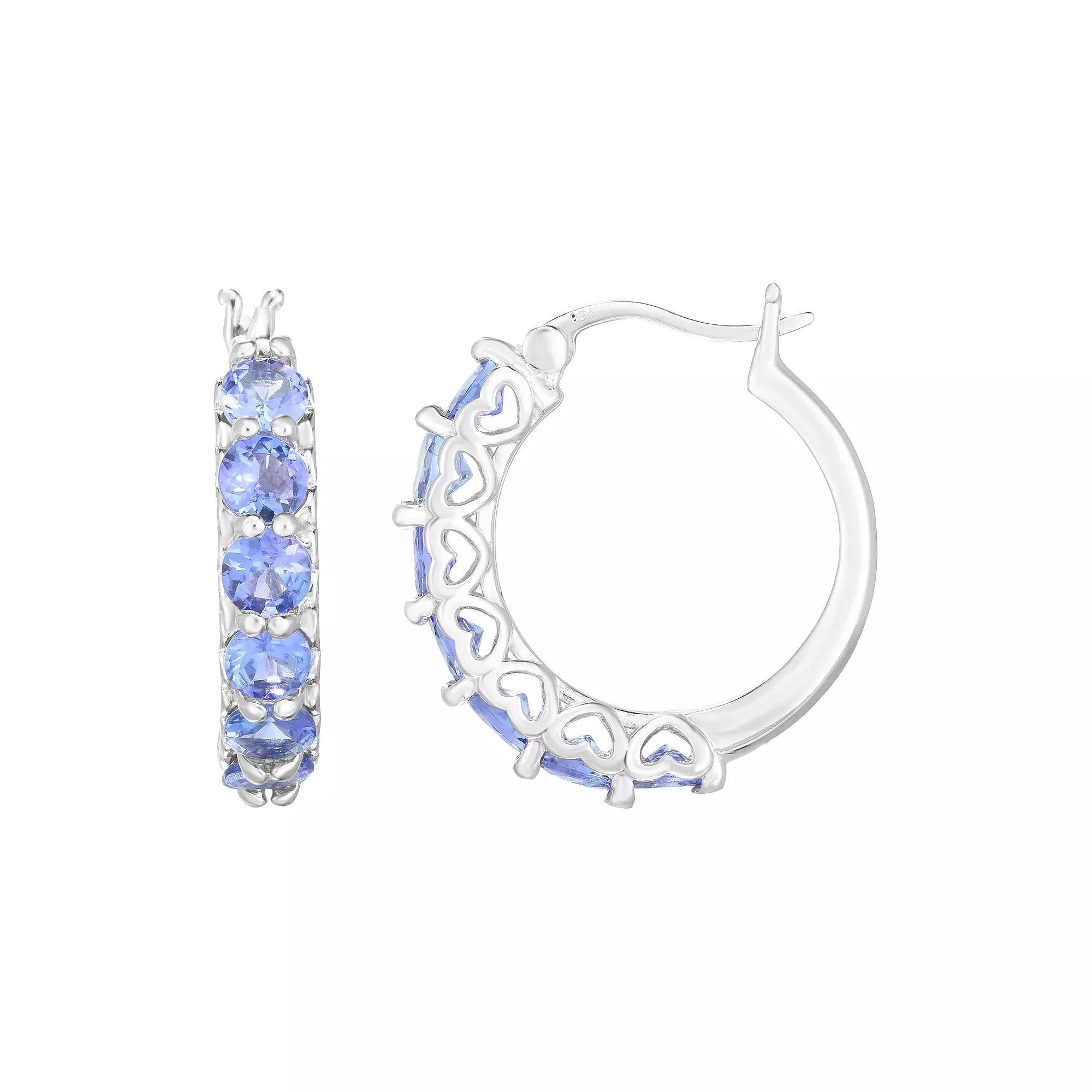 Sterling Silver Genuine Tanzanite Hoop Earrings, Women's Product Image