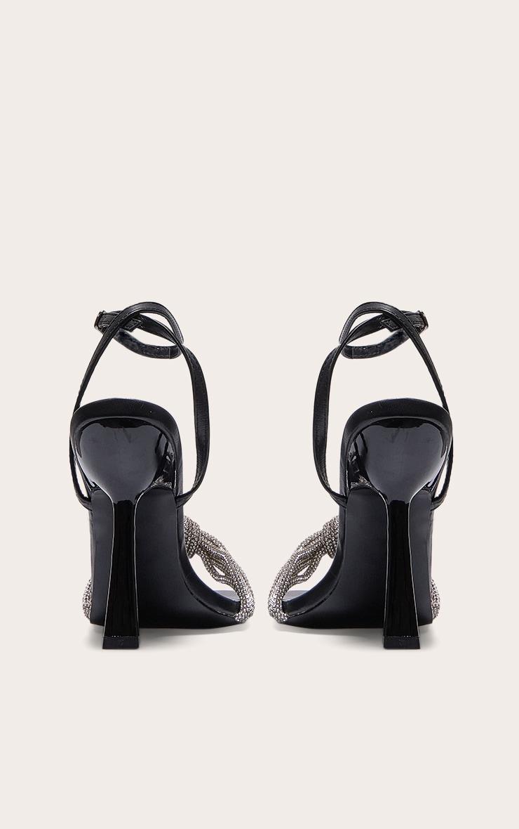 Black PU Wide Fit Square Toe Diamante Knot Barely There Heeled Sandals Product Image