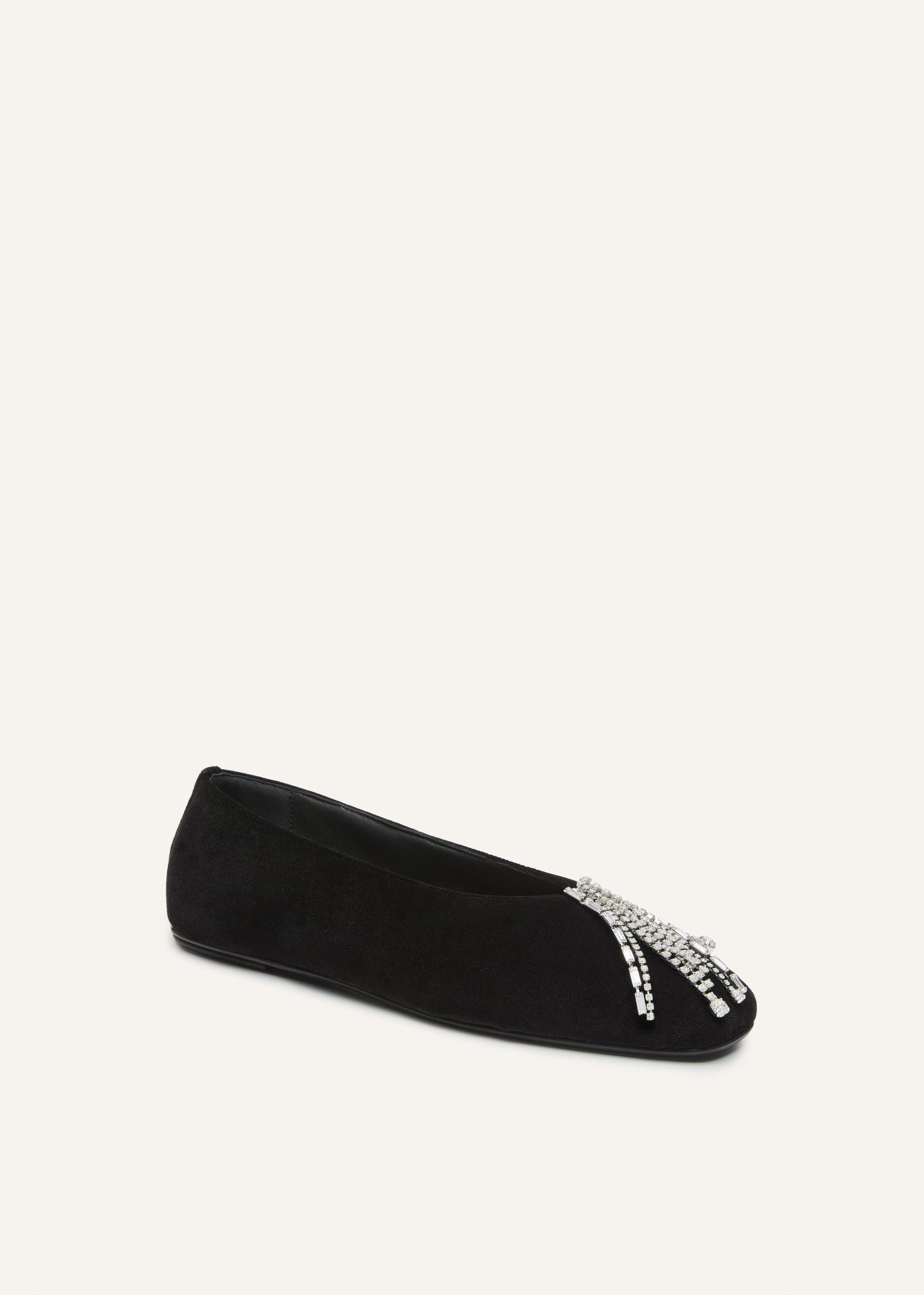 Crystal-embellished velvet flats in black Product Image