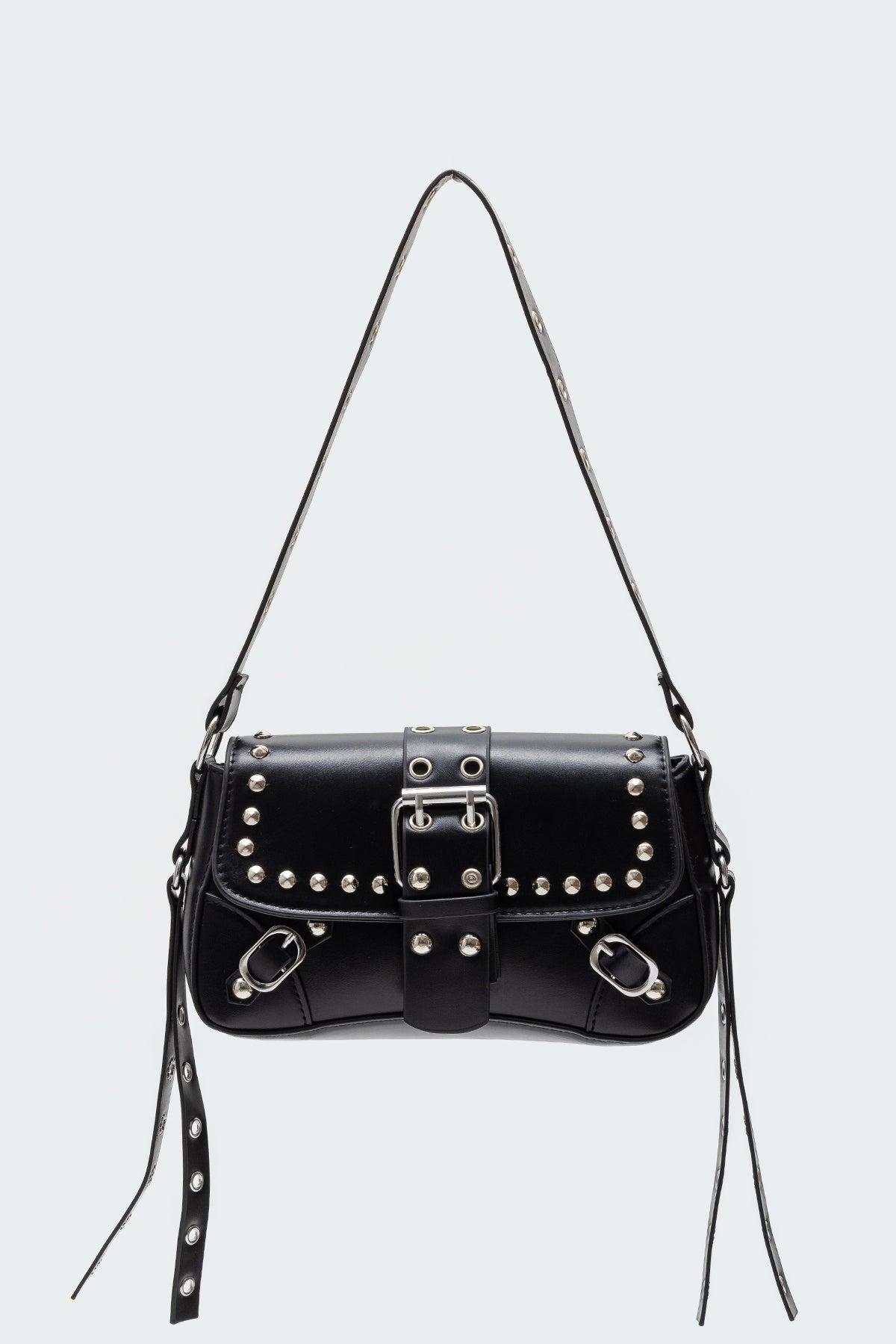 Stud & Buckle Faux Leather Bag Product Image