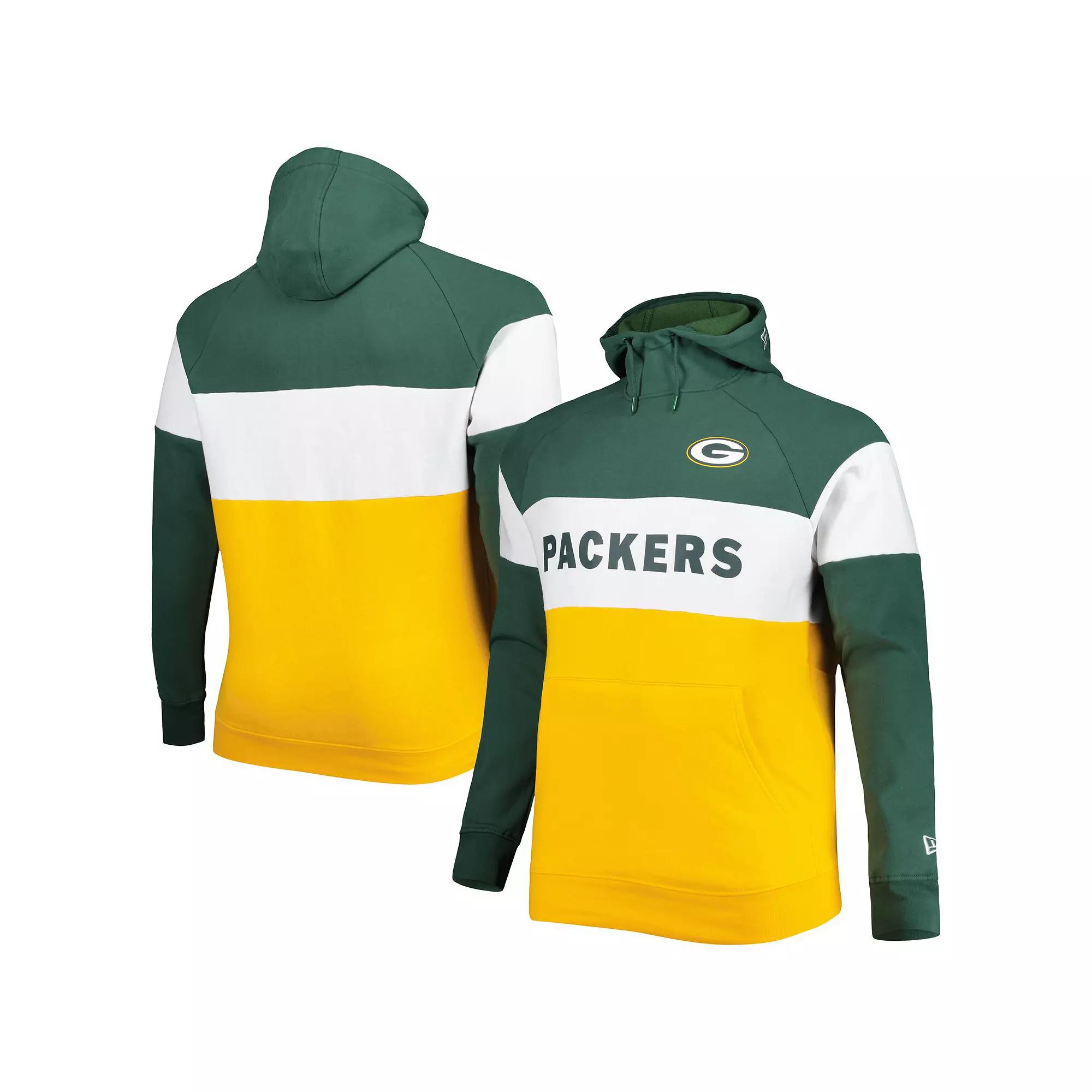 Men's New Era Green/Gold Green Bay Packers Big & Tall Current Colorblock Raglan Fleece Pullover Hoodie, Size: 3XLT Product Image
