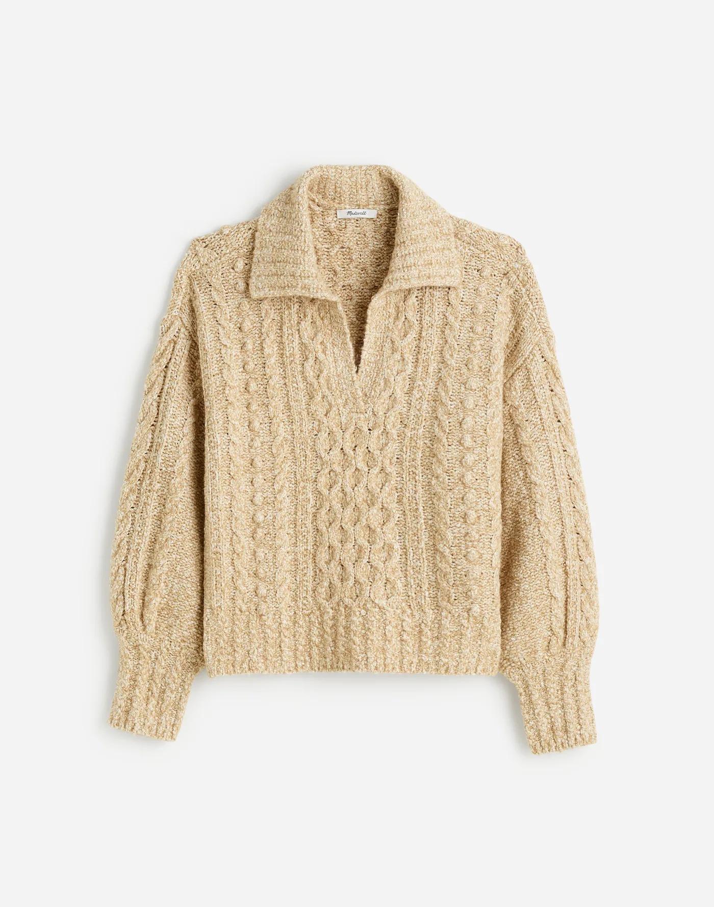 Cotton-Merino Wool Blend Cable-Knit Sweater Product Image