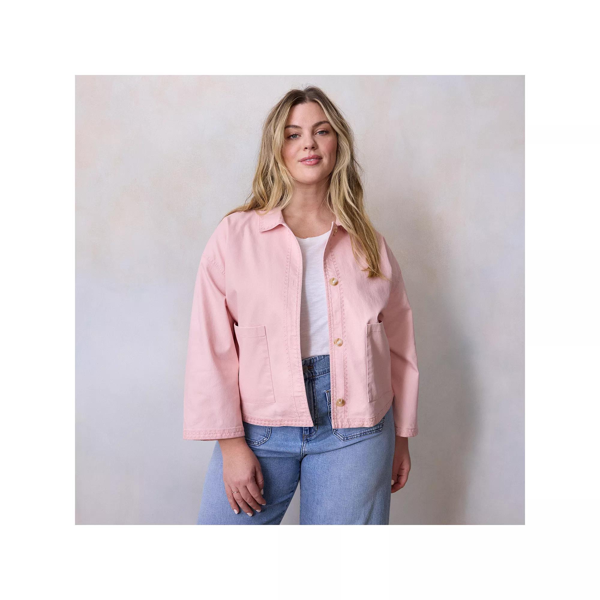 Plus Size LC Lauren Conrad Relaxed Femme Trucker Jacket, Women's, Size: 0X, Pink Rhinestone Product Image