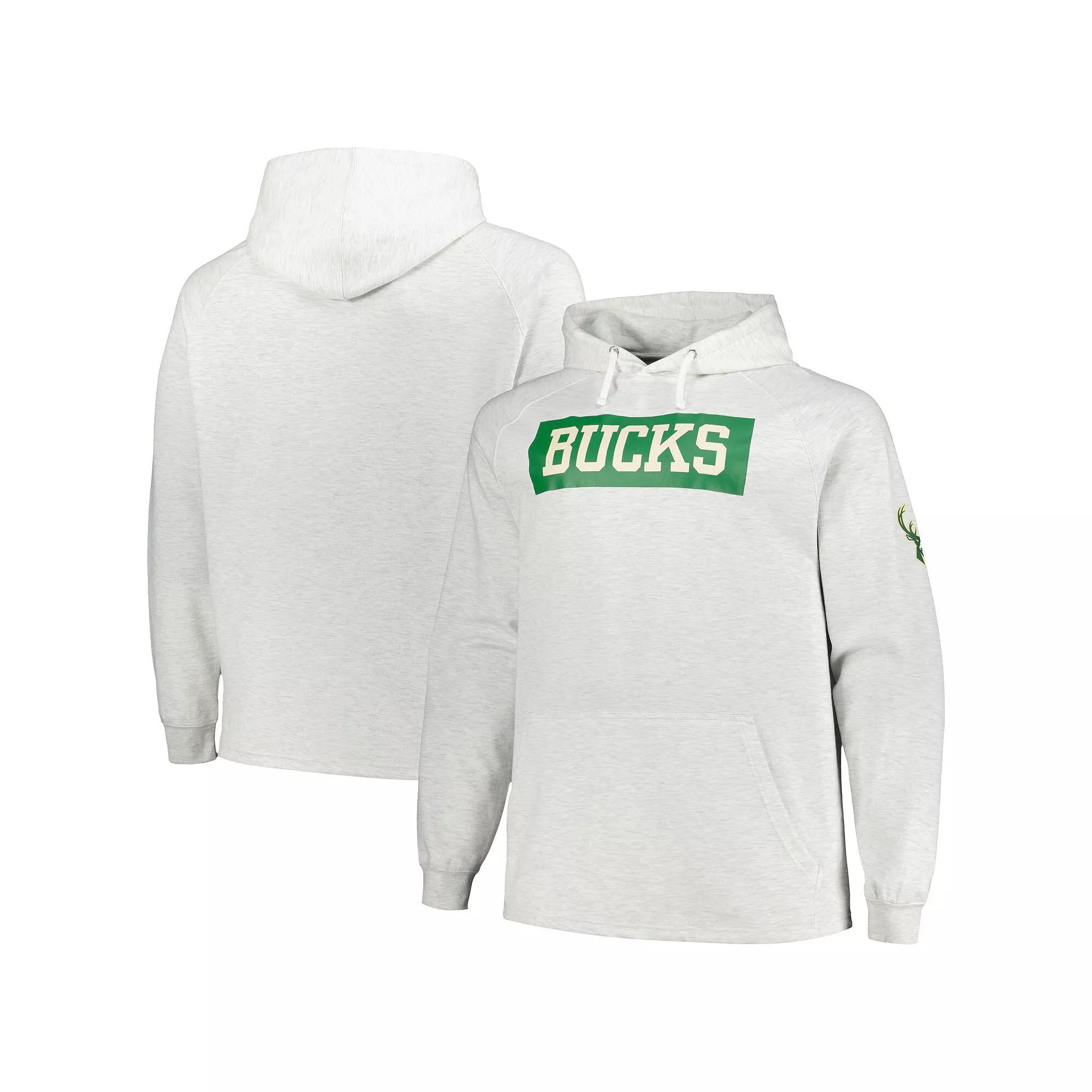 Men's Fanatics Branded Ash Milwaukee Bucks Big & Tall Raglan Tri-Blend Pullover Hoodie,  Product Image