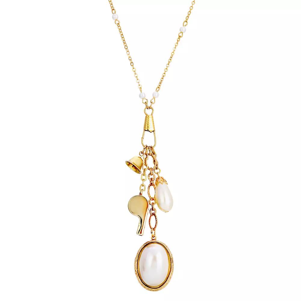 1928 Gold Tone Simulated Pearl Locket Charm Necklace, Womens, White Product Image